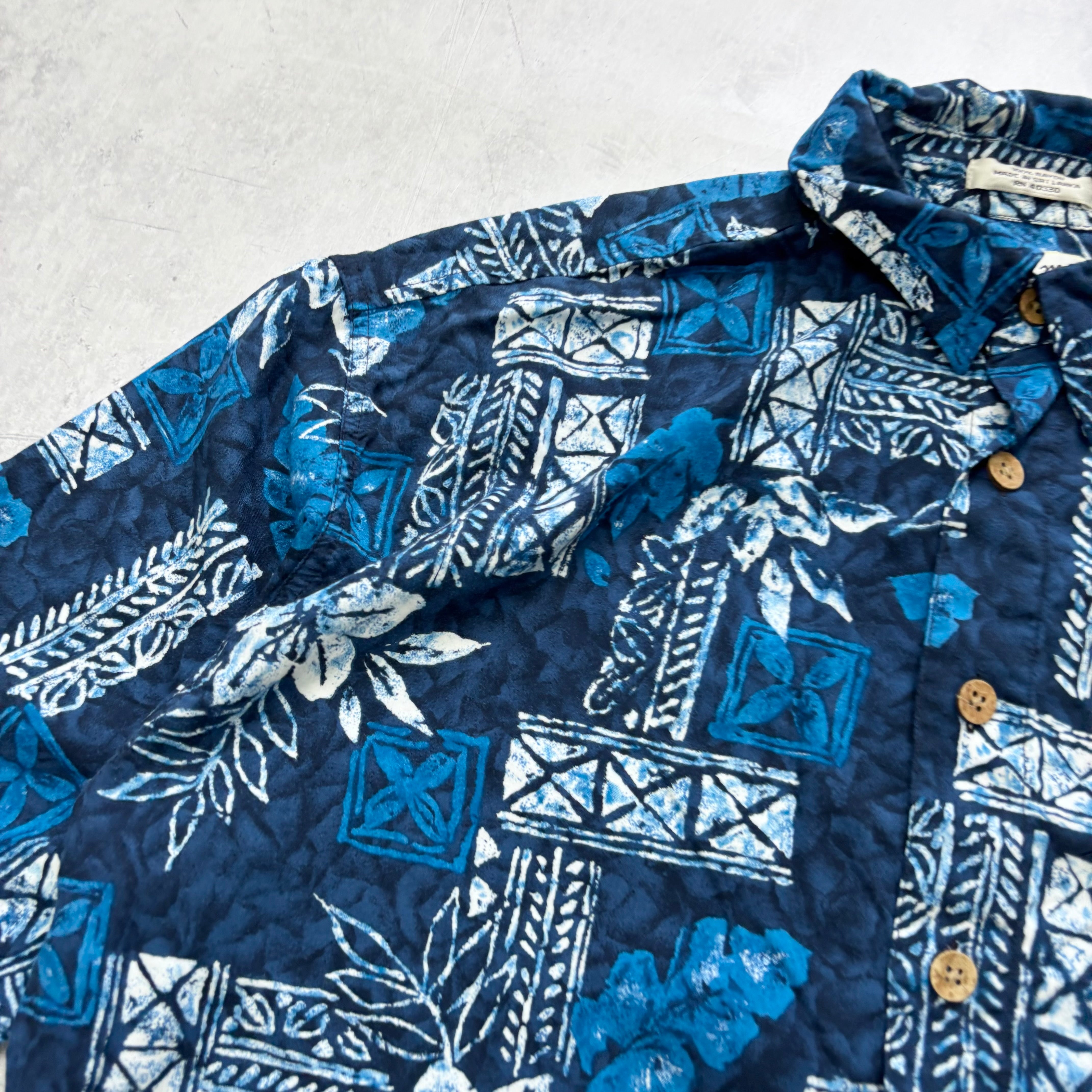 Vintage Hawaiian Shirt Mens XL Blue Floral Aloha Short Sleeve Rayon (E)