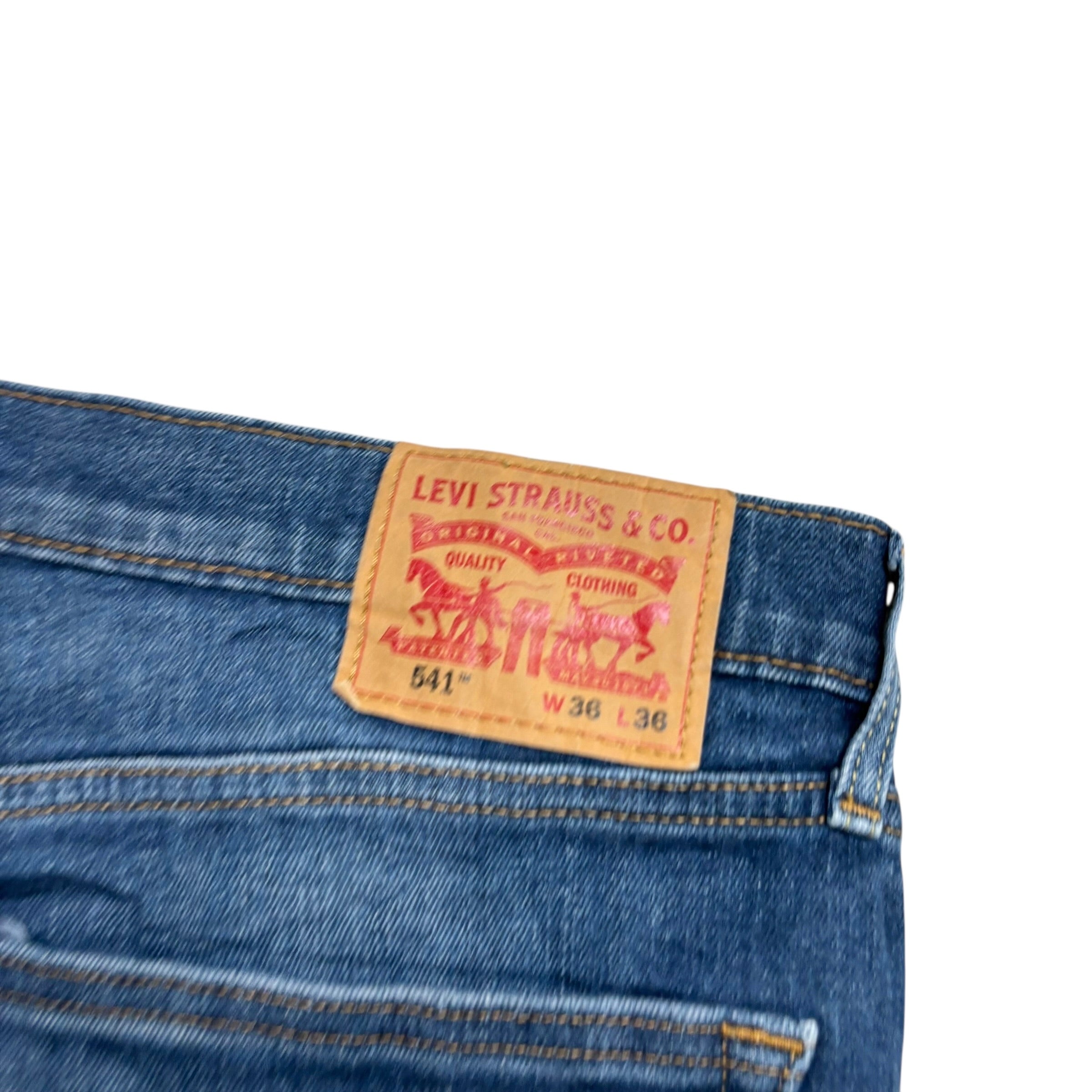 Levis 541 Jeans W36 L35 Mens Mid Blue Athletic Tapered Fit Stretch Denim (E)