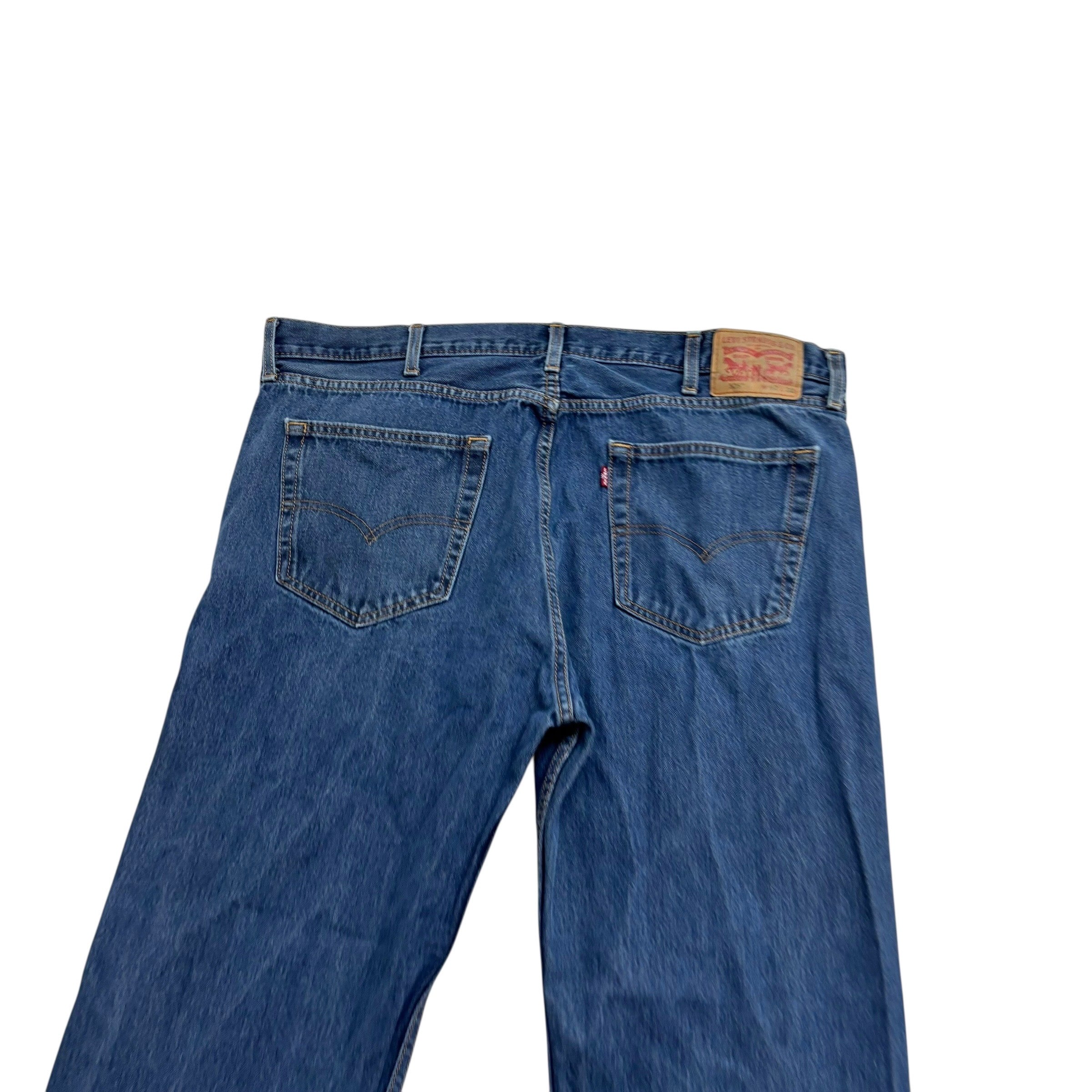 Levis 505 Jeans W42 L32 Mens Mid Blue Regular Straight Fit Denim (E)