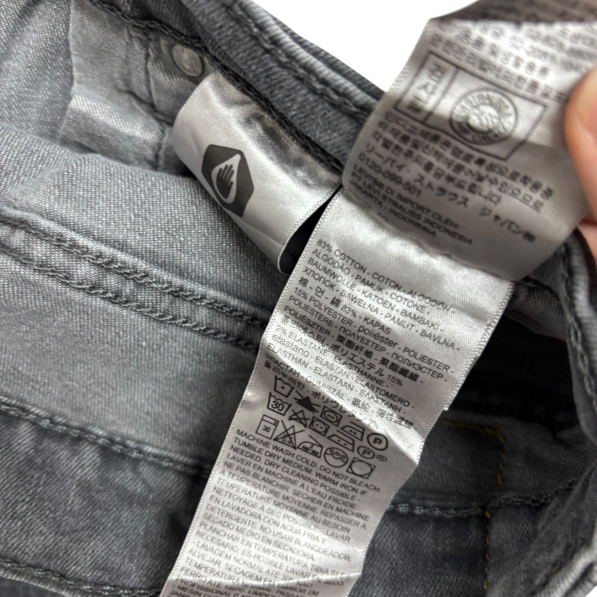 Levis 513 Jeans W34 L30 Mens Grey Slim Straight Fit Stretch Denim