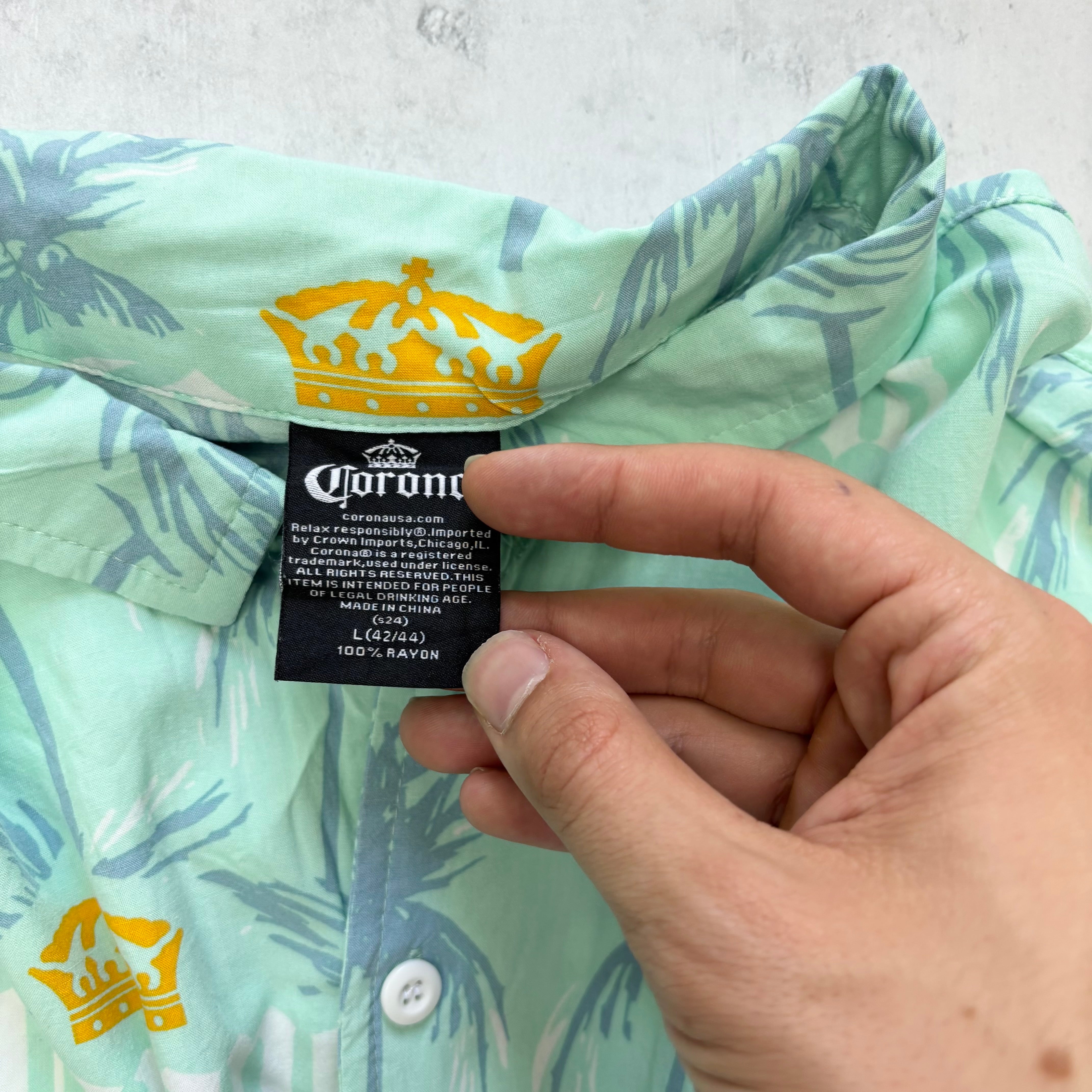 Corona Hawaiian Shirt Mens Large Green Floral Aloha Short Sleeve Rayon