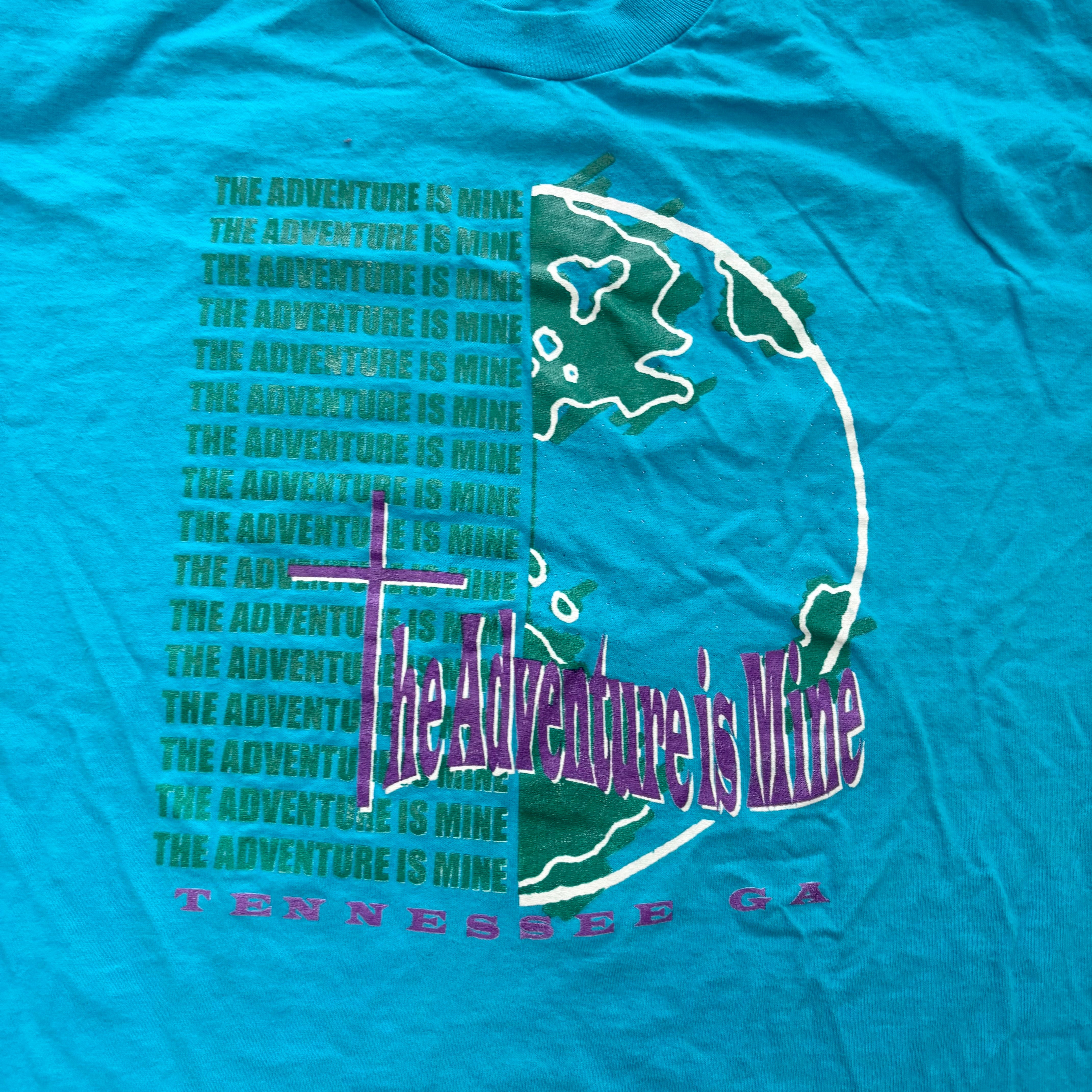 Vintage T Shirt Mens Large Blue Single Stitch Graphic Print 90s USA (E)