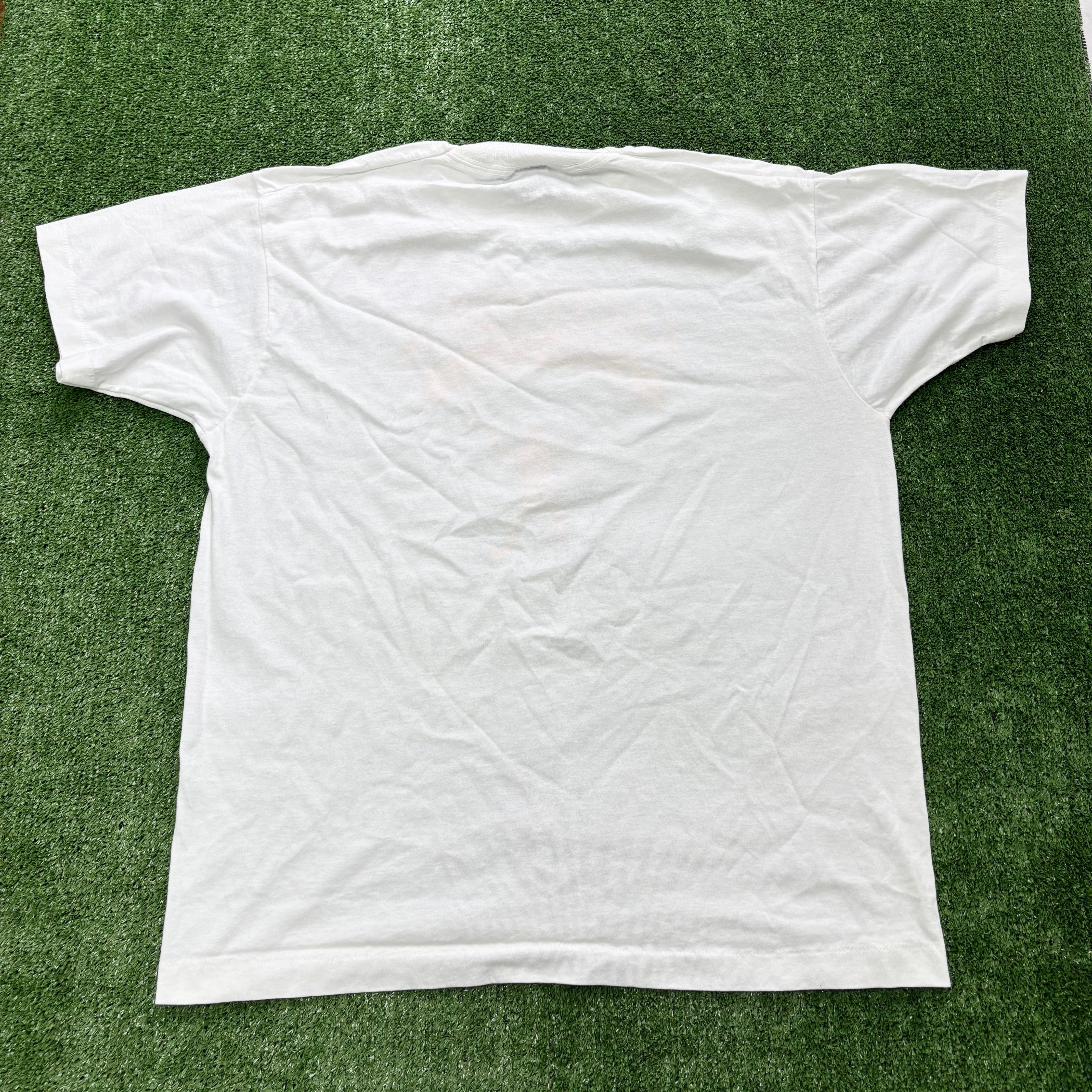 Vintage T Shirt Mens Large White Single Stitch Graphic Print 90s USA (E)