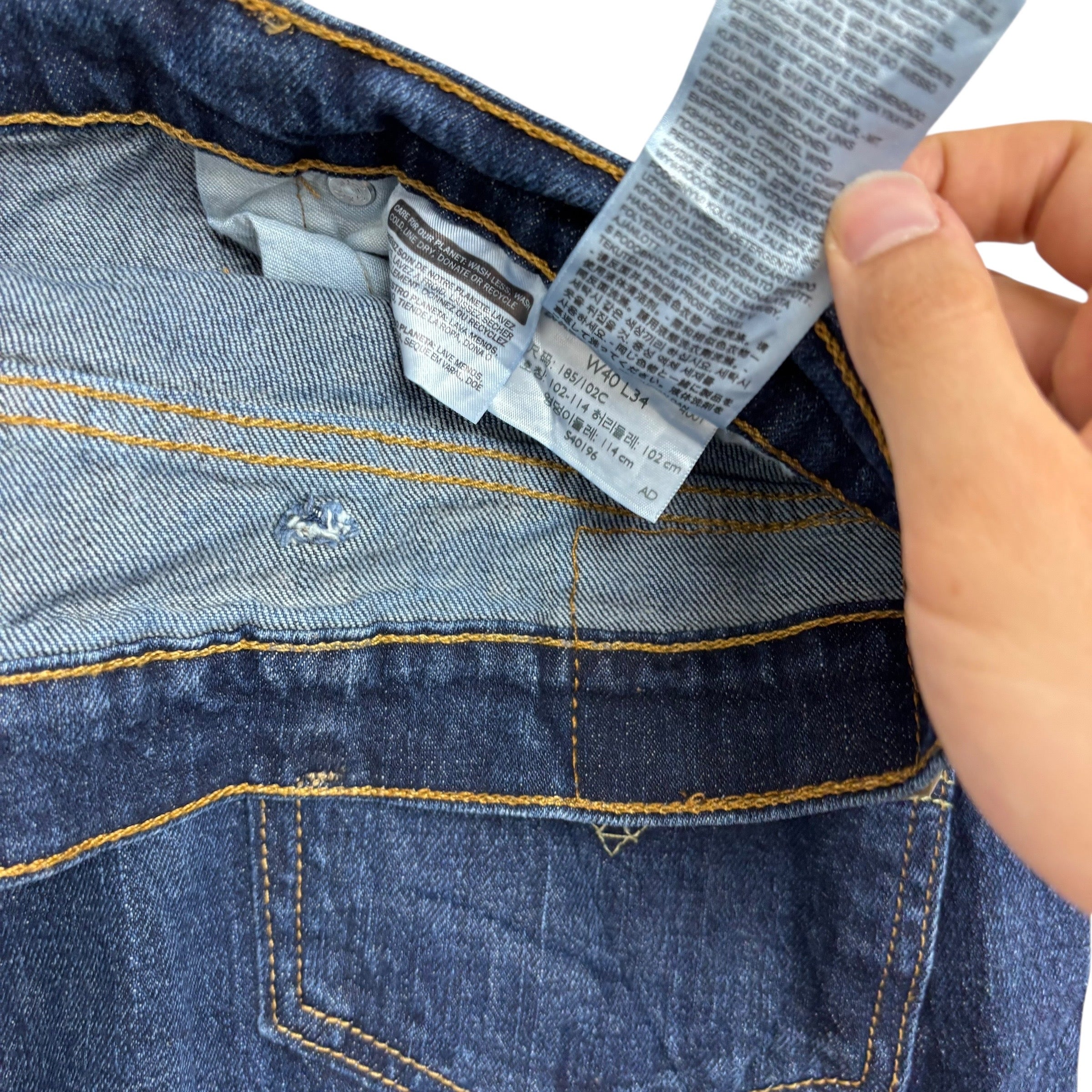 Levis 505 Jeans W40 L34 Mens Dark Blue Regular Straight Fit Stretch Denim (E)