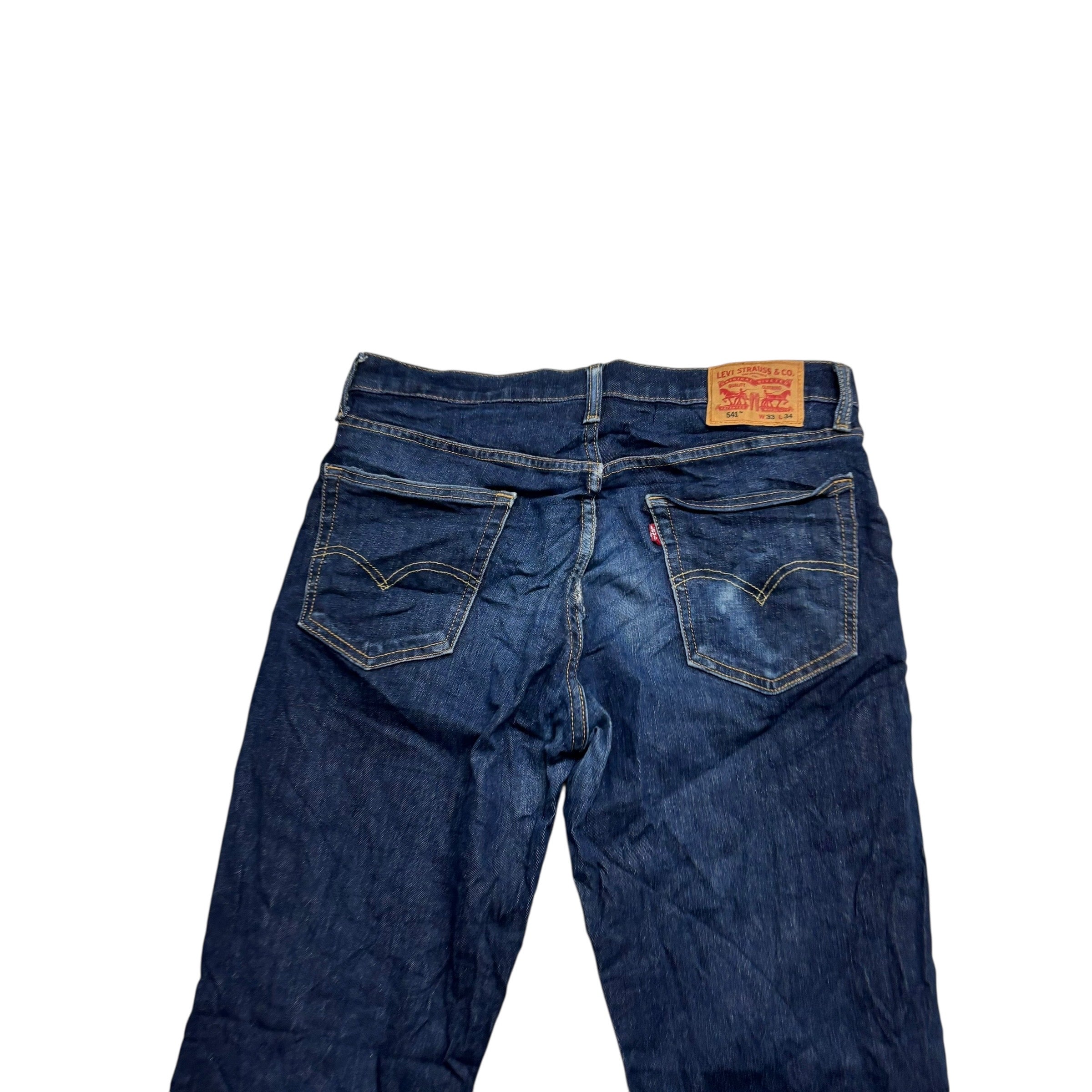 Levis 541 Jeans W33 L34 Mens Dark Blue Athletic Tapered Fit Stretch Denim