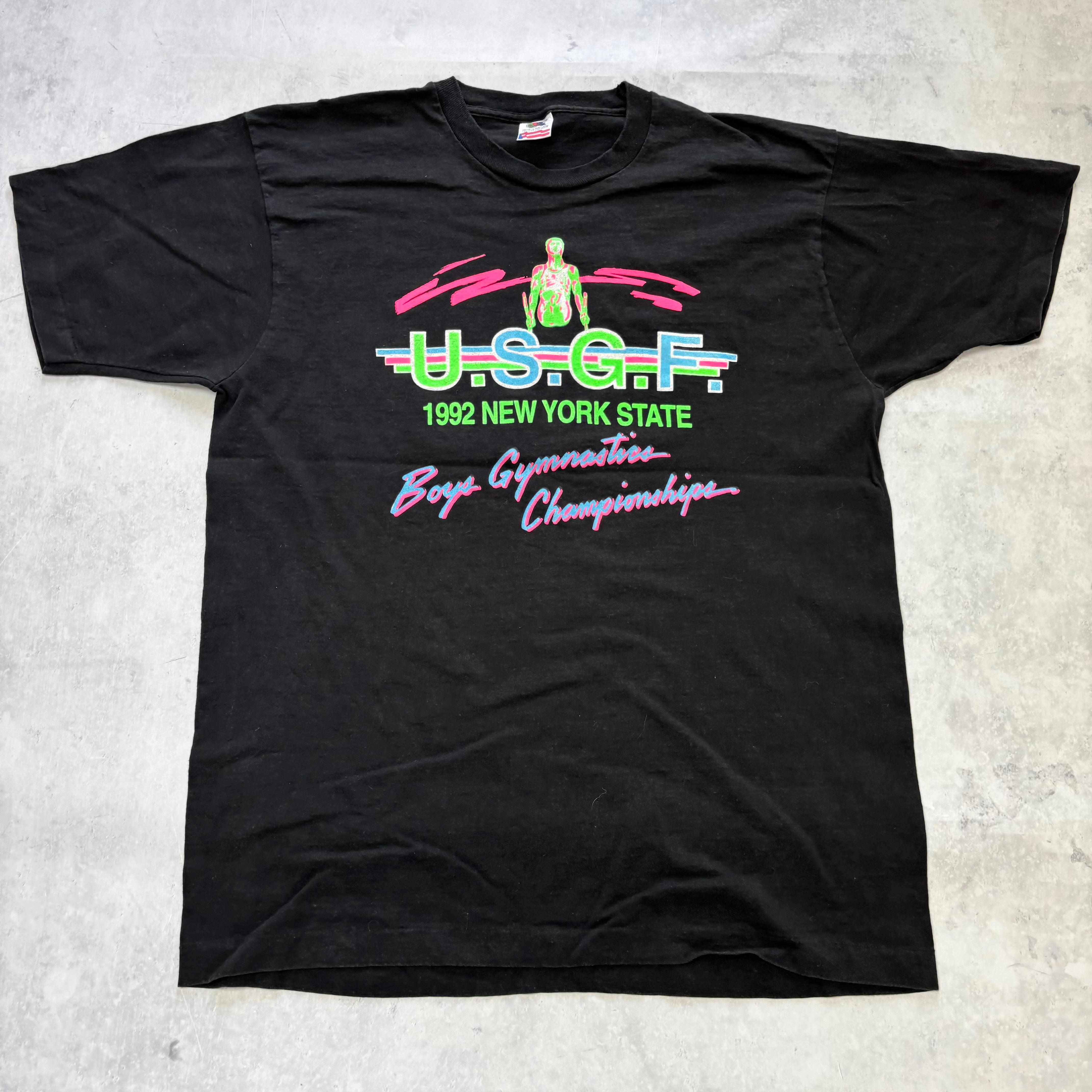 Vintage T Shirt Mens XL Black Single Stitch Graphic Print 90s Gymnastics (E)