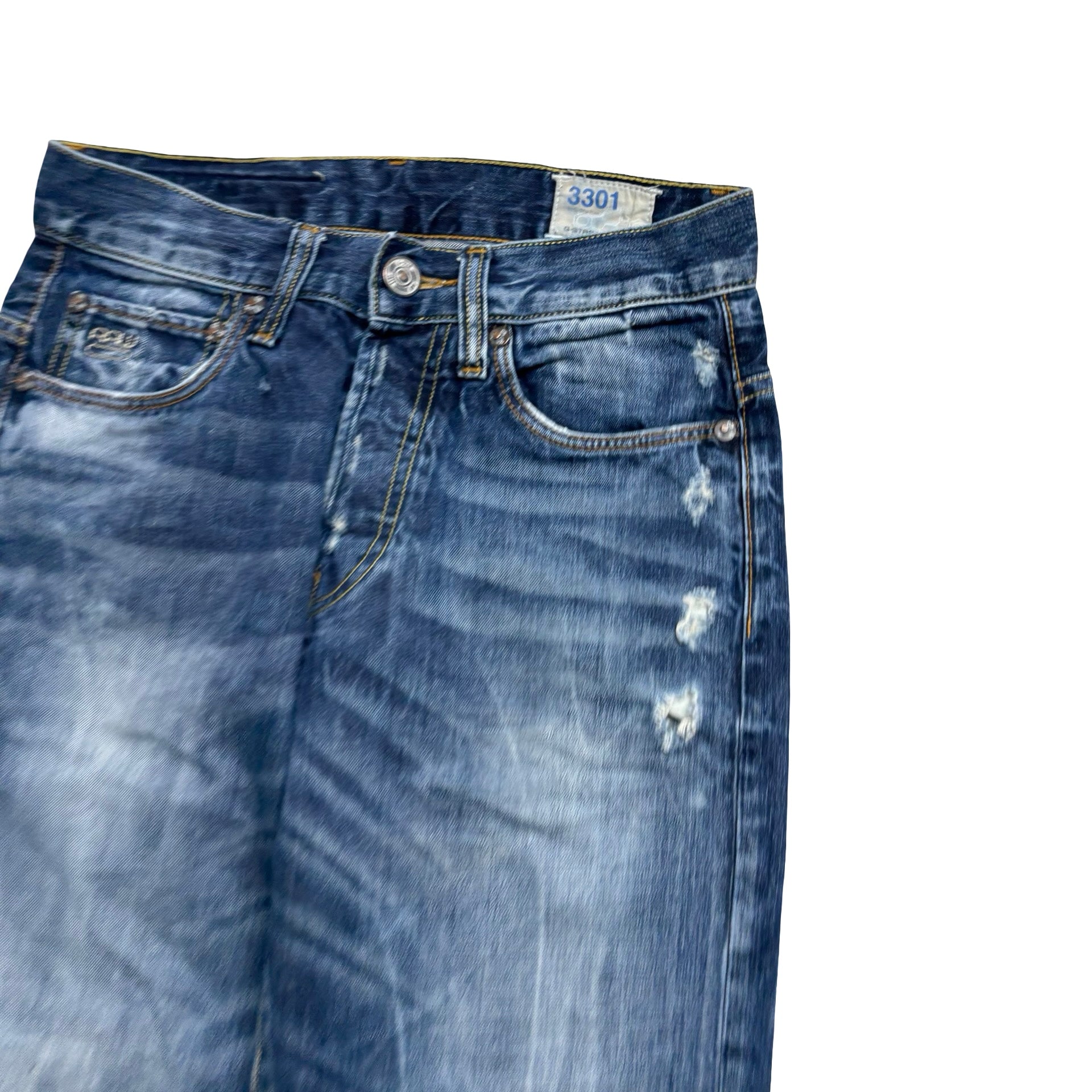 G Star Raw 3301 Straight Jeans W26 L31 Mens Mid Blue Regular Fit Denim