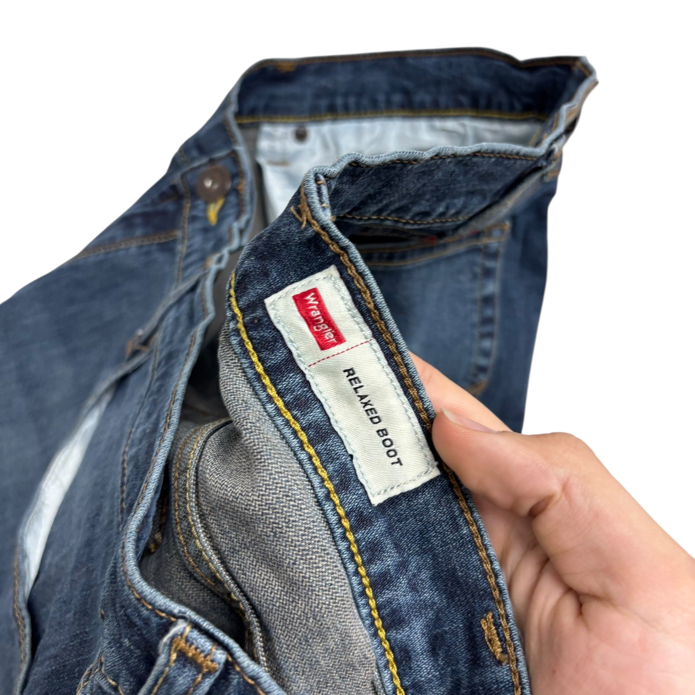 Wrangler Jeans W40 L30 Mens Dark Blue Relaxed Bootcut Fit Stretch Denim (E)