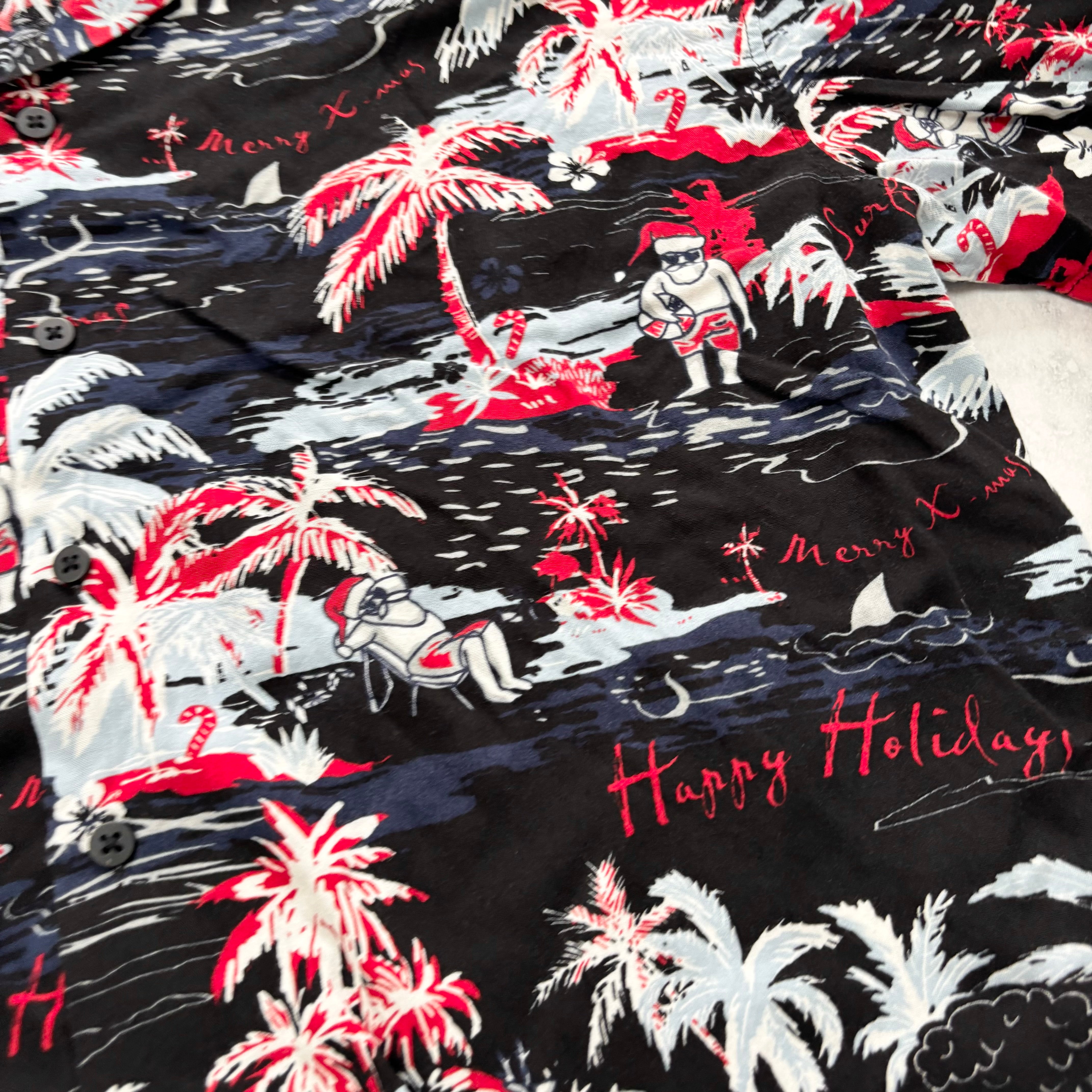 Hawaiian Shirt Mens Large Black Floral Aloha Short Sleeve Viscose (E)