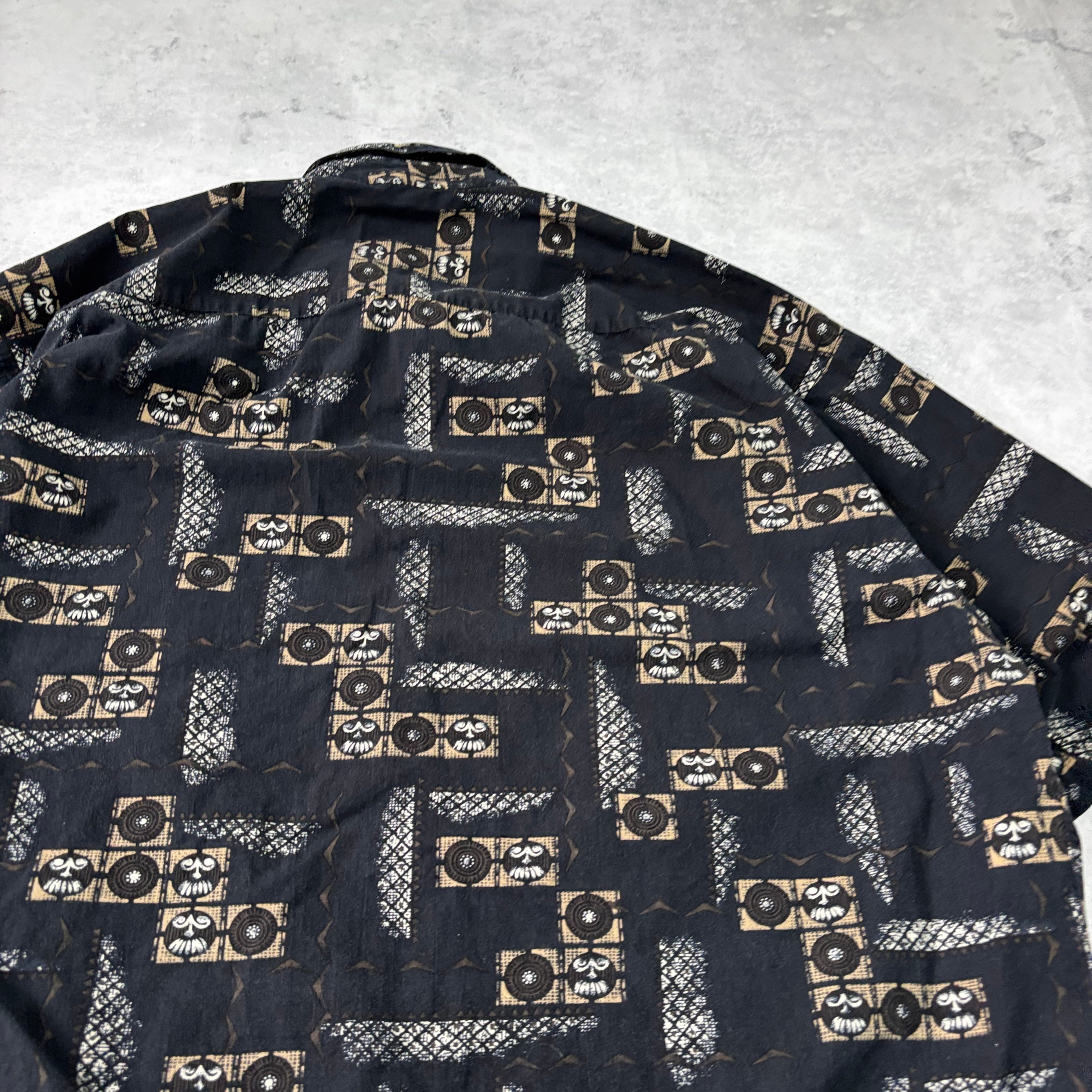 Vintage Hawaiian Shirt Mens XXL Black Floral Short Sleeve Campia Cotton (E)