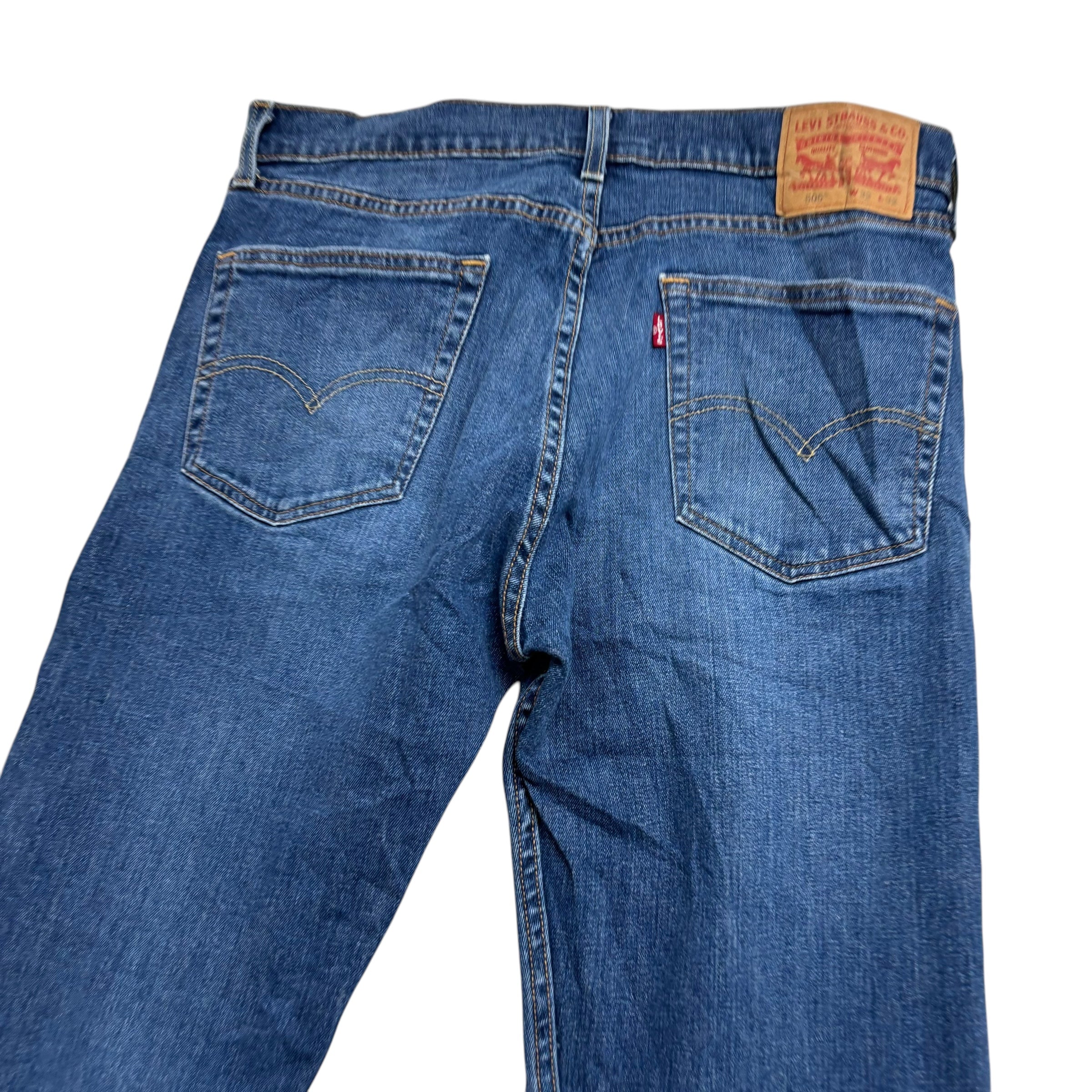 Levis 505 Jeans W32 L32 Mens Mid Blue Regular Straight Fit Stretch Denim (E)