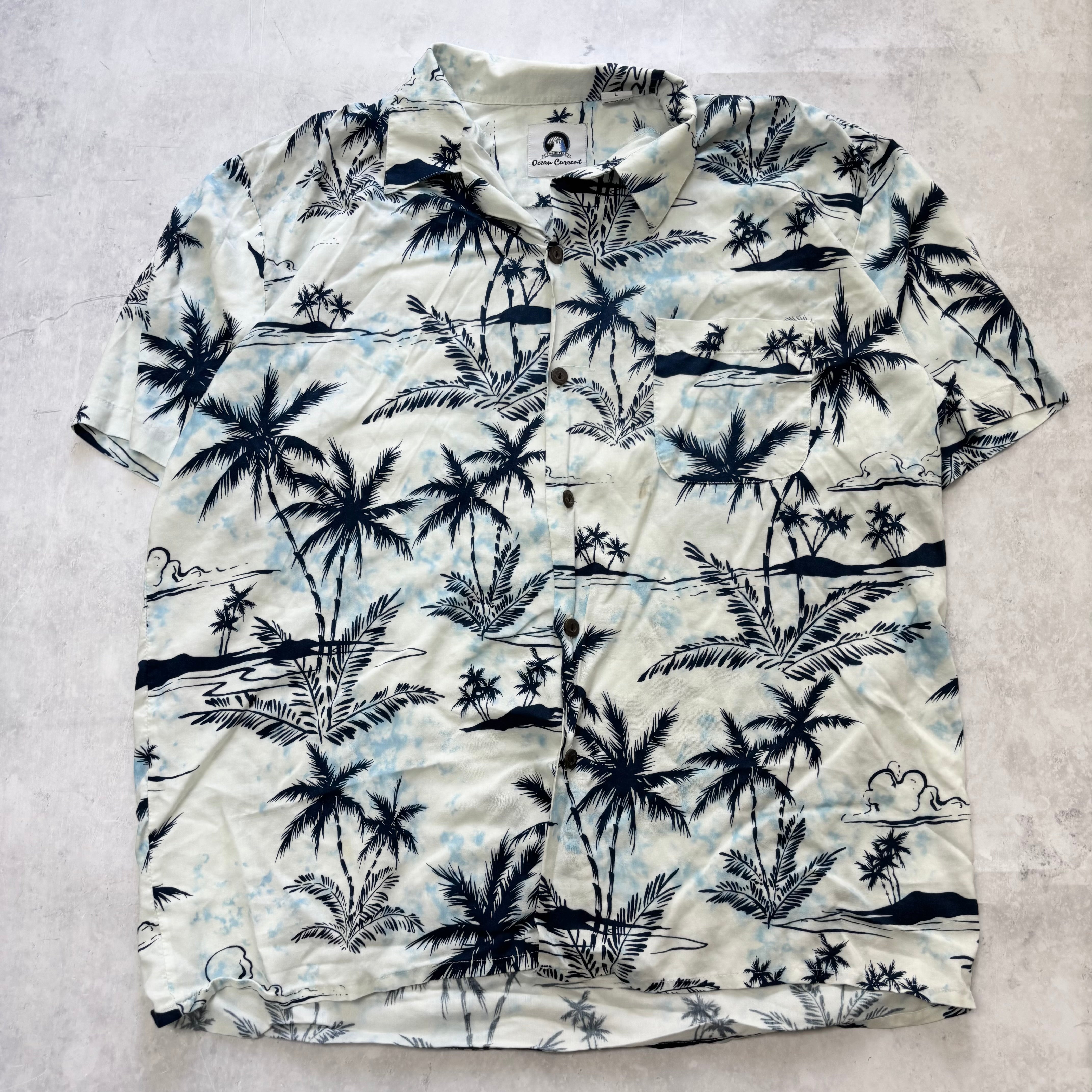 Hawaiian Shirt Mens Large White Floral Aloha Short Sleeve Rayon