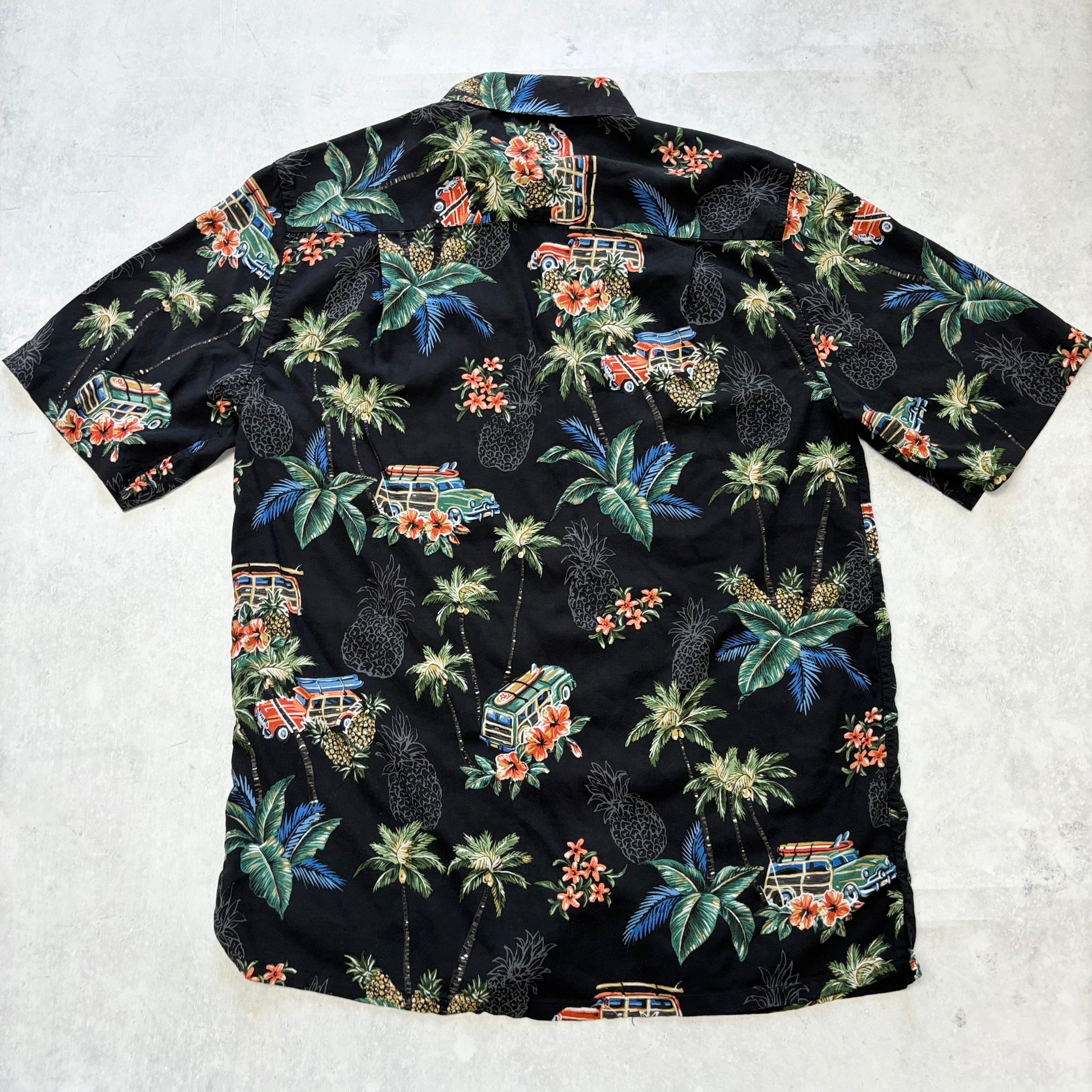 Vintage Hawaiian Shirt Mens Small Black Floral Aloha Short Sleeve Rayon (E)
