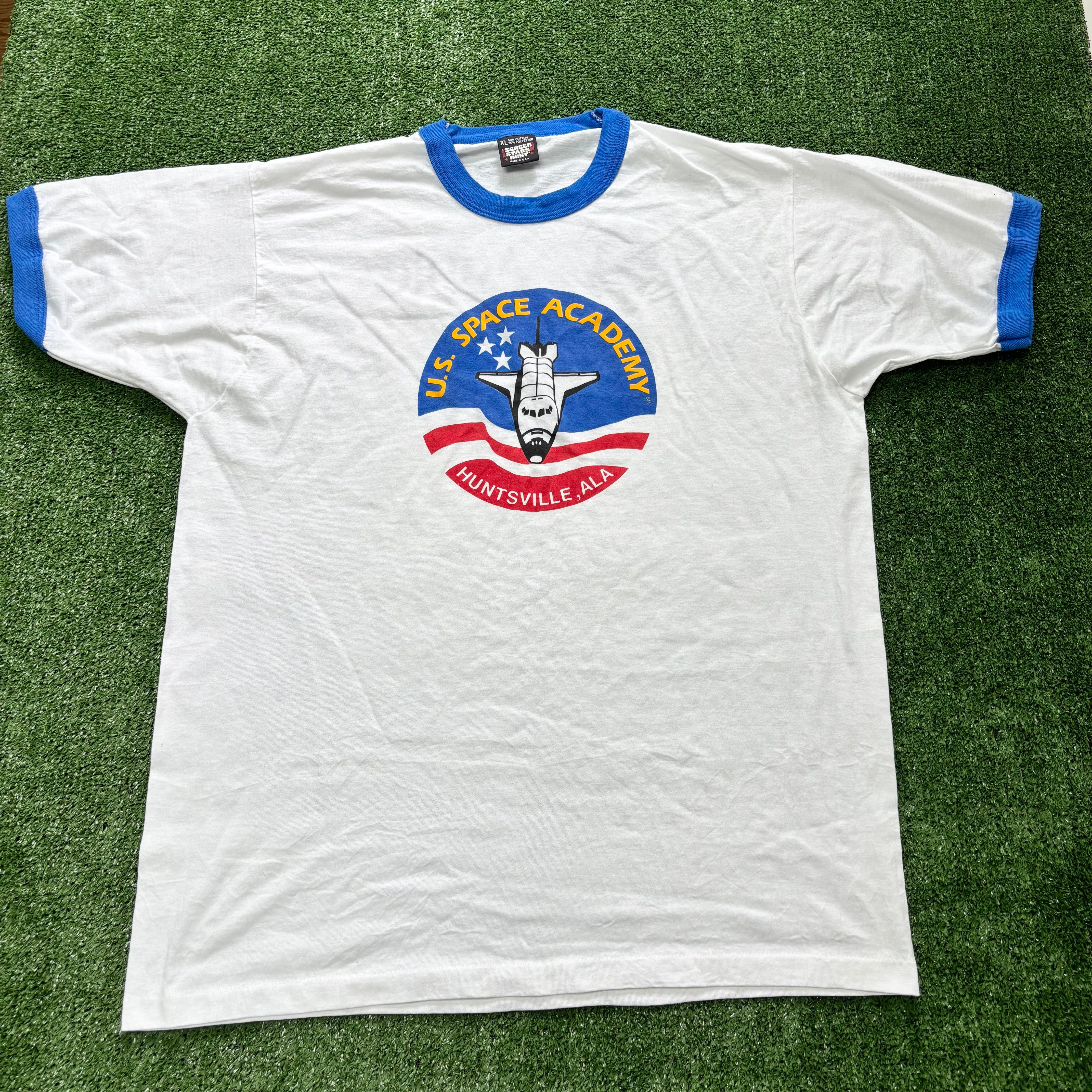 Vintage Ringer T Shirt Mens XL White Single Stitch Graphic Print 90s Apple (E)