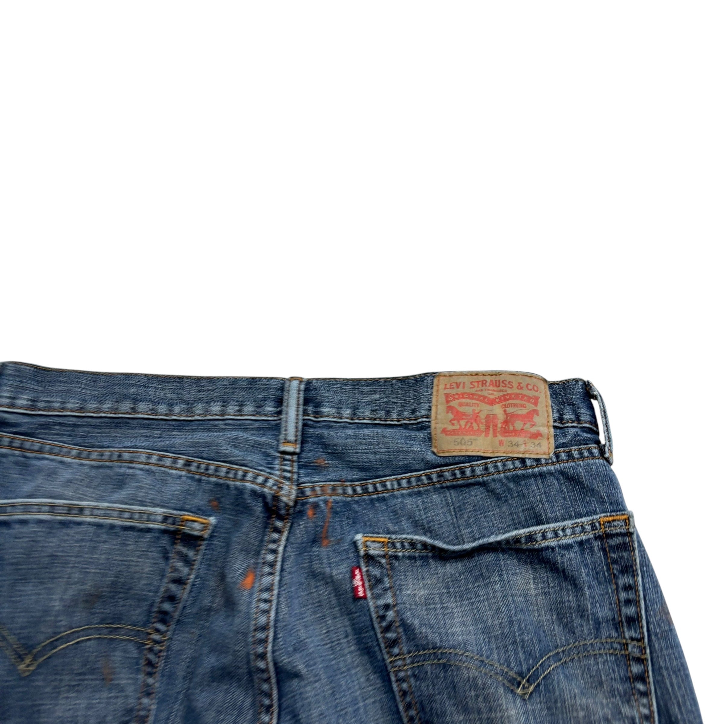 Levis 505 Jeans W34 L34 Mens Dark Blue Regular Straight Fit Denim (F)