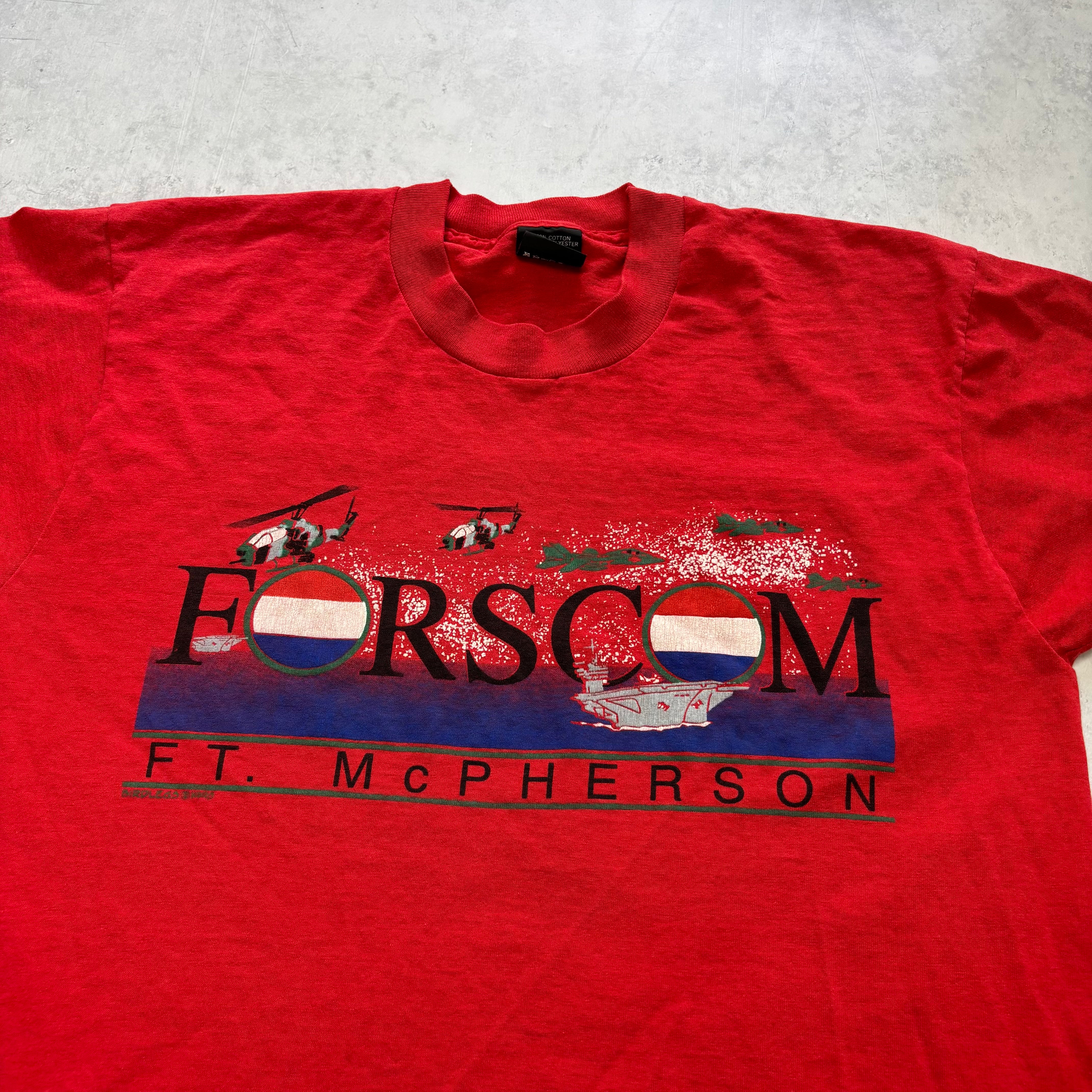 Vintage T Shirt Mens Medium Red Single Stitch Graphic Print 90s USA Military (E)