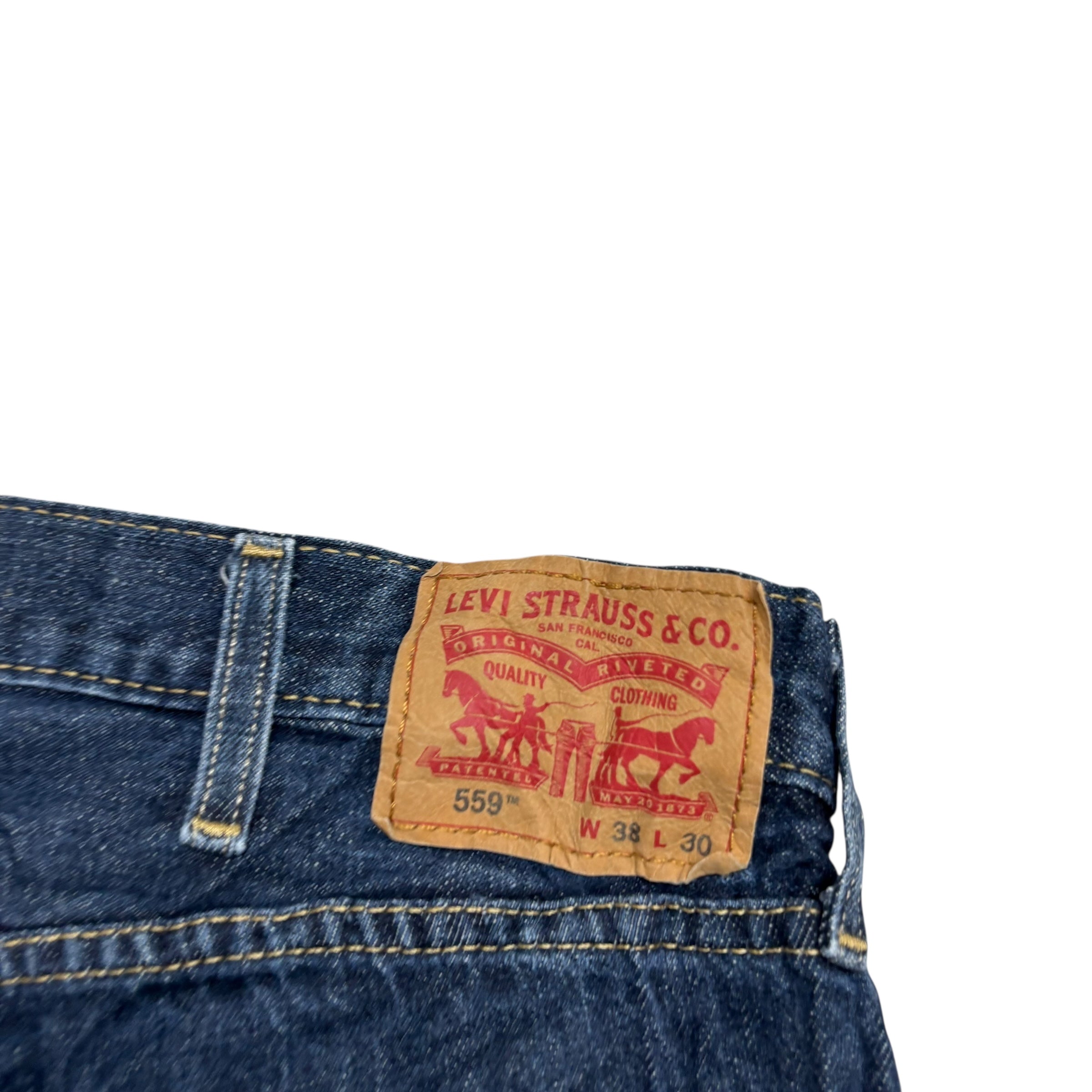 Levis 559 Jeans W38 L30 Mens Dark Blue Baggy Relaxed Straight Fit Denim (E)