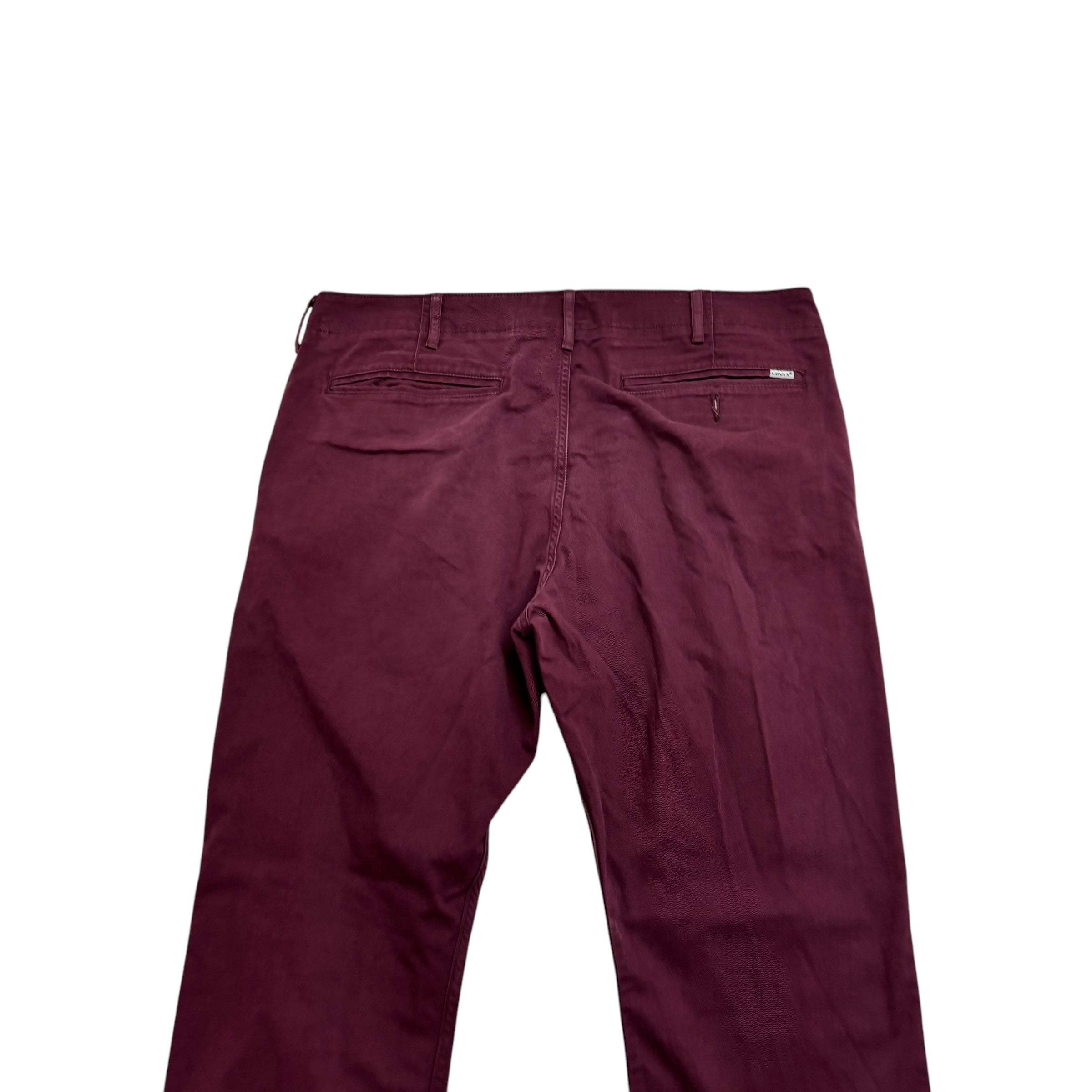 Levis Trousers W36 L30 Mens Burgundy Regular Taper Fit Stretch Cotton Pants (E)