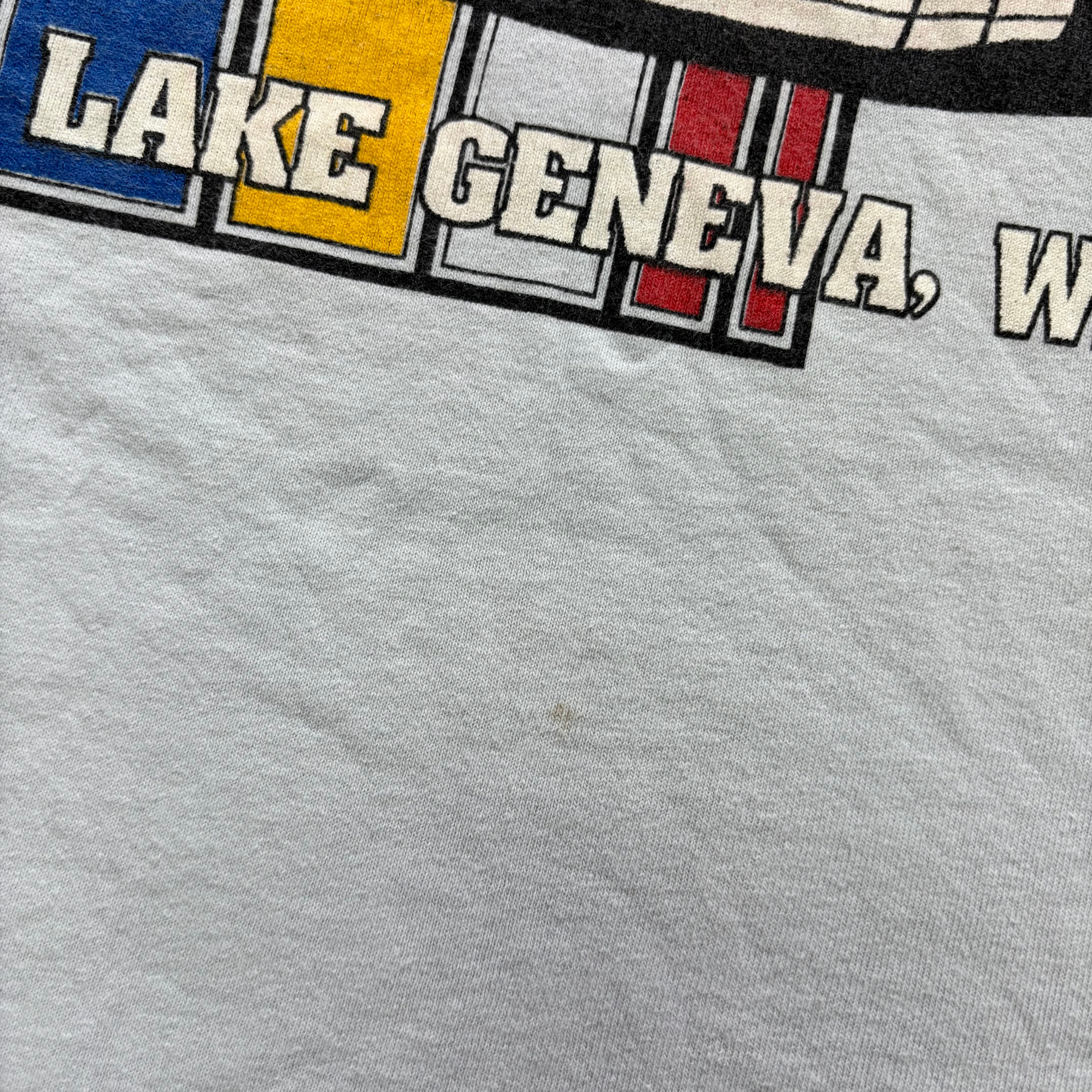 Vintage T Shirt Mens Small Grey Single Stitch Graphic Print 90s Racing