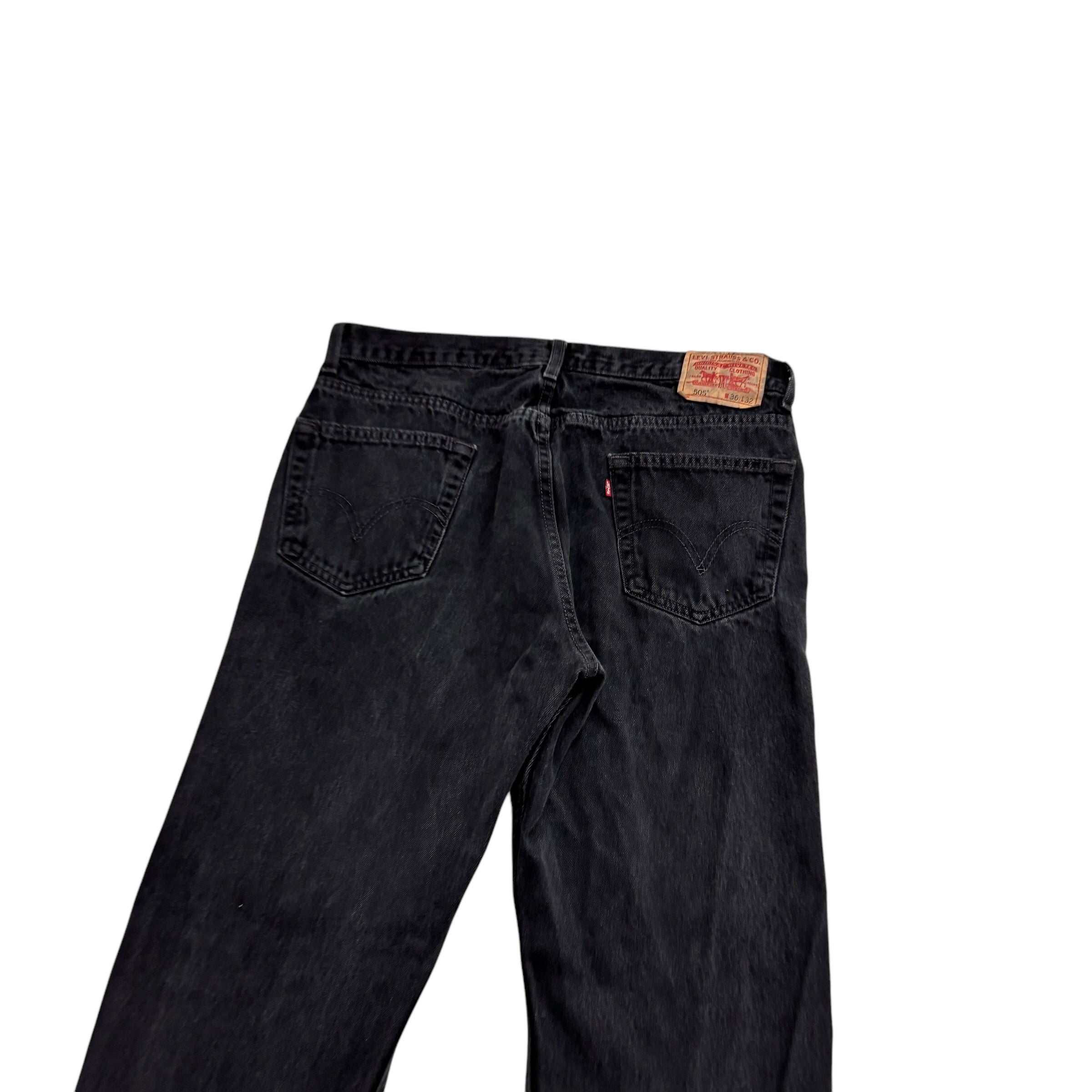 Levis 505 Jeans W35 L32 Mens Black Regular Straight Fit Vintage Denim (E)