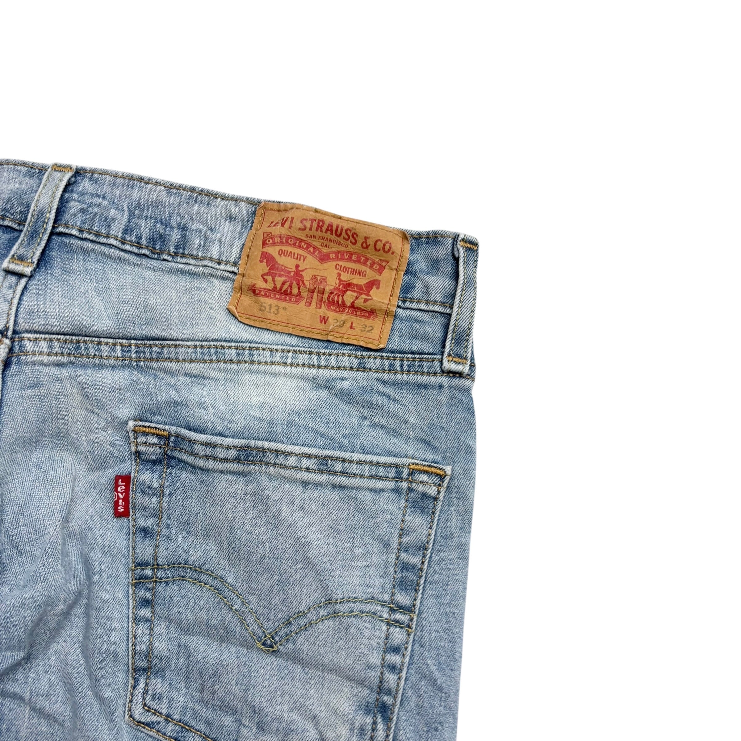 Levis 513 Jeans W30 L32 Mens Light Blue Slim Straight Fit Stretch Denim (E)