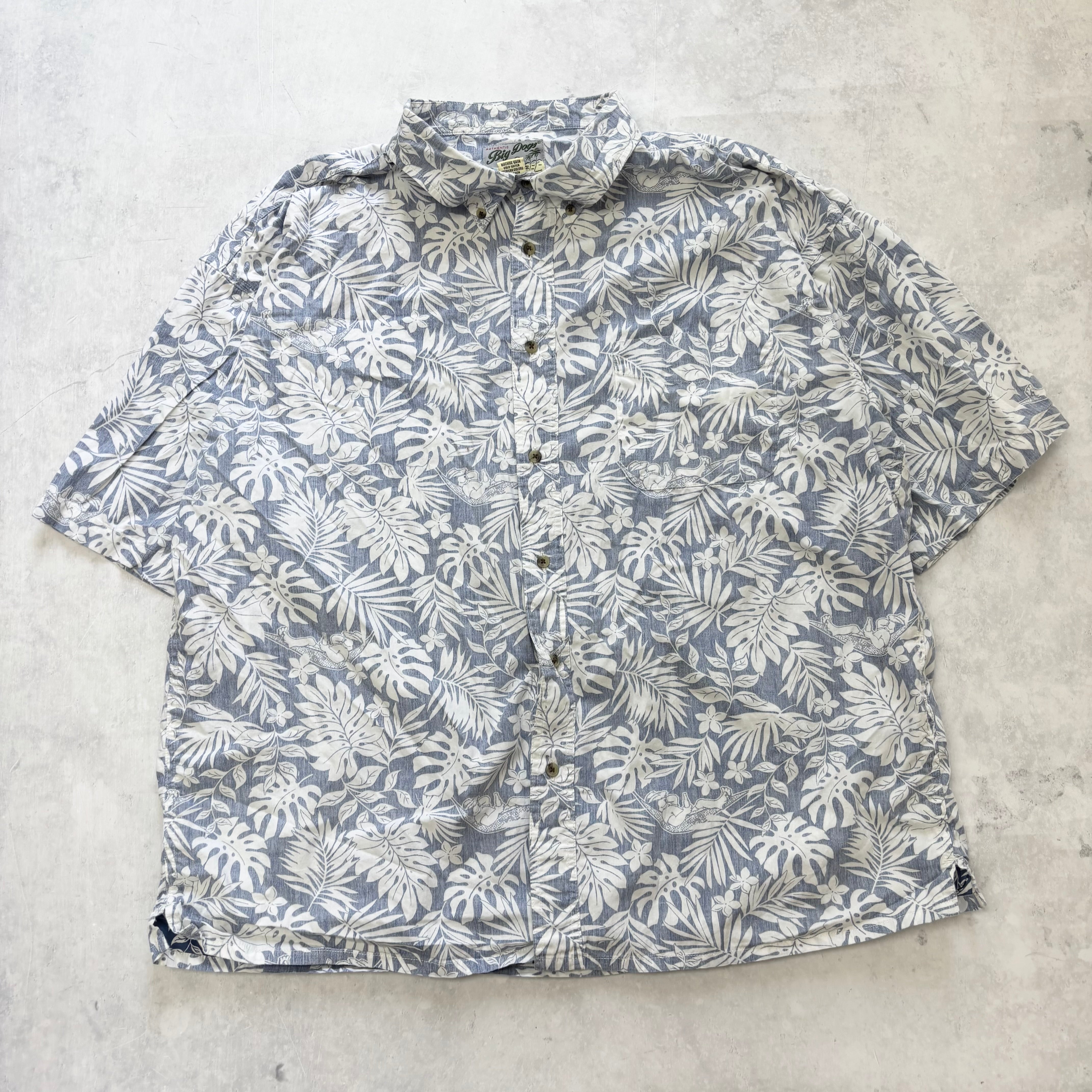 Vintage Hawaiian Shirt Mens XXL Blue Cotton Aloha Floral Short Sleeve (E)