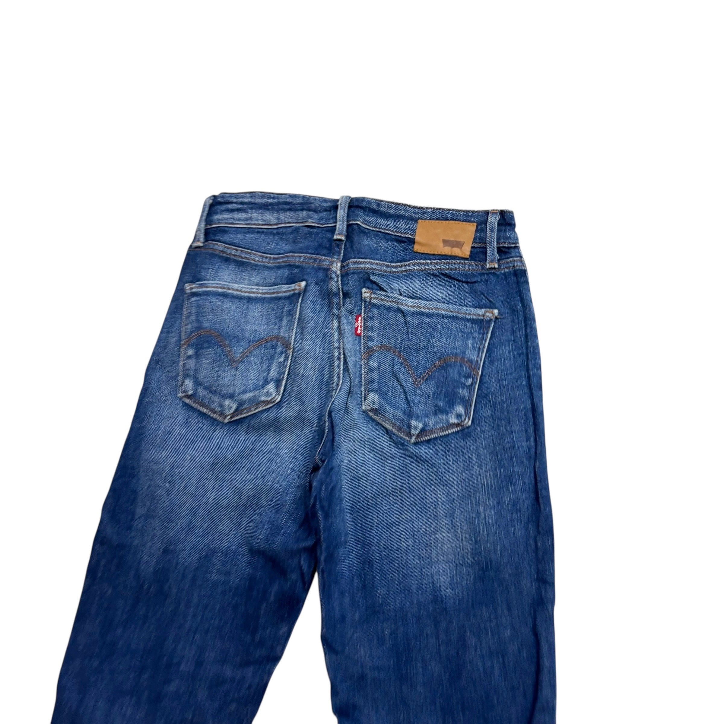 Levis 721 Jeans W25 L32 Womens High Rise Skinny Dark Blue Stretch Denim (E)