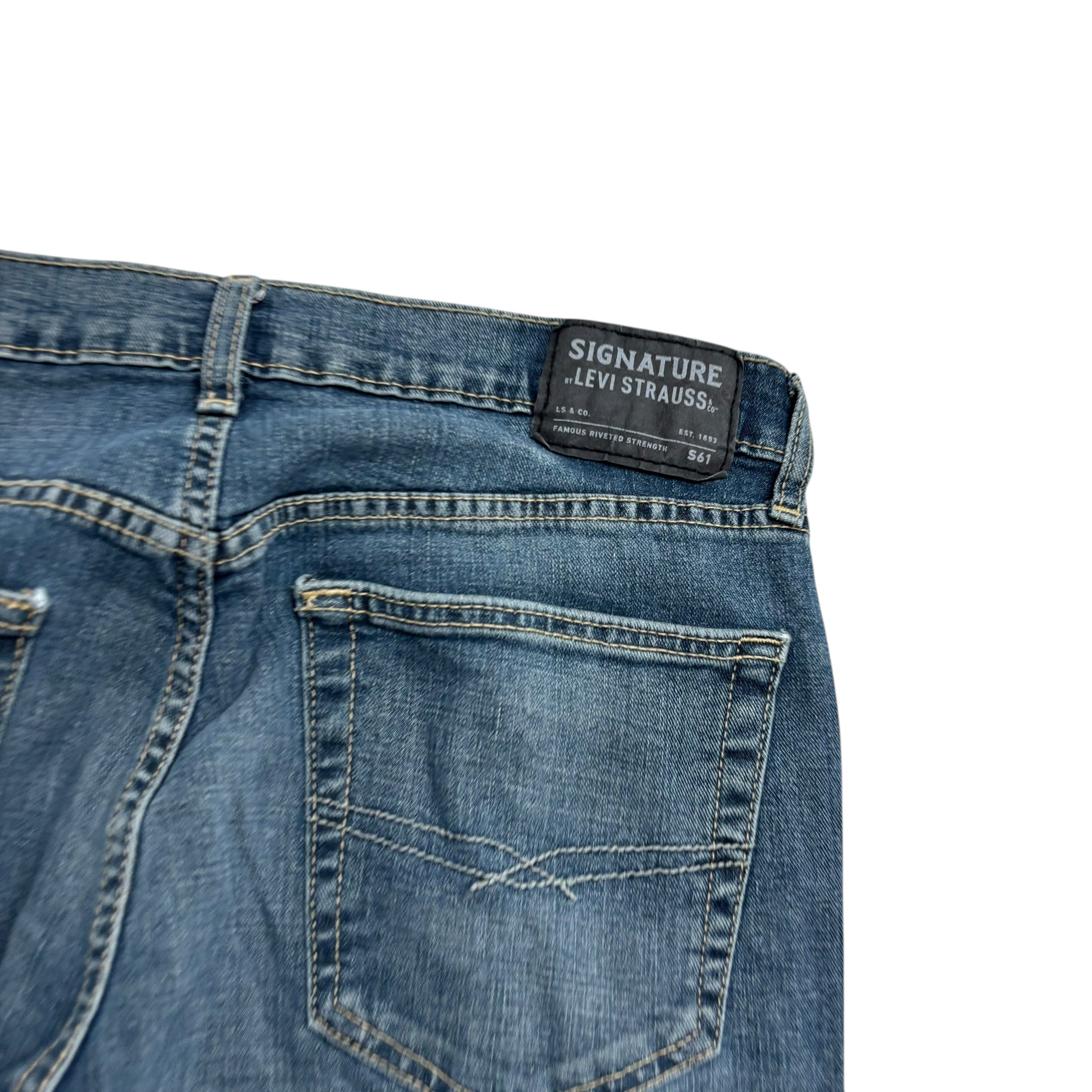 Levis Signature Jeans W32 L30 Mens Dark Blue Relaxed Straight Stretch Denim (E)