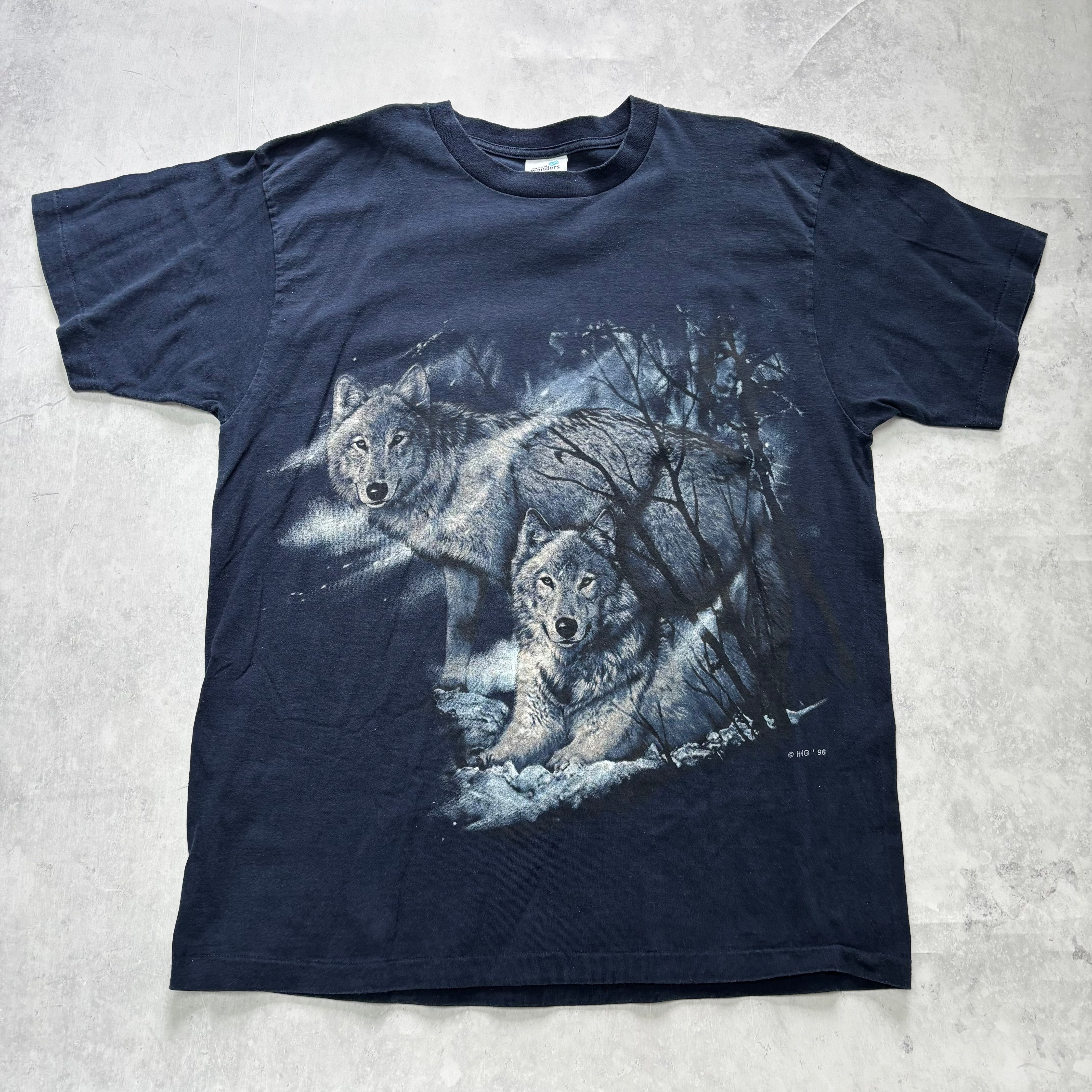 Vintage T Shirt Mens XL Navy Blue Single Stitch Graphic Print 90s Wolves (E)