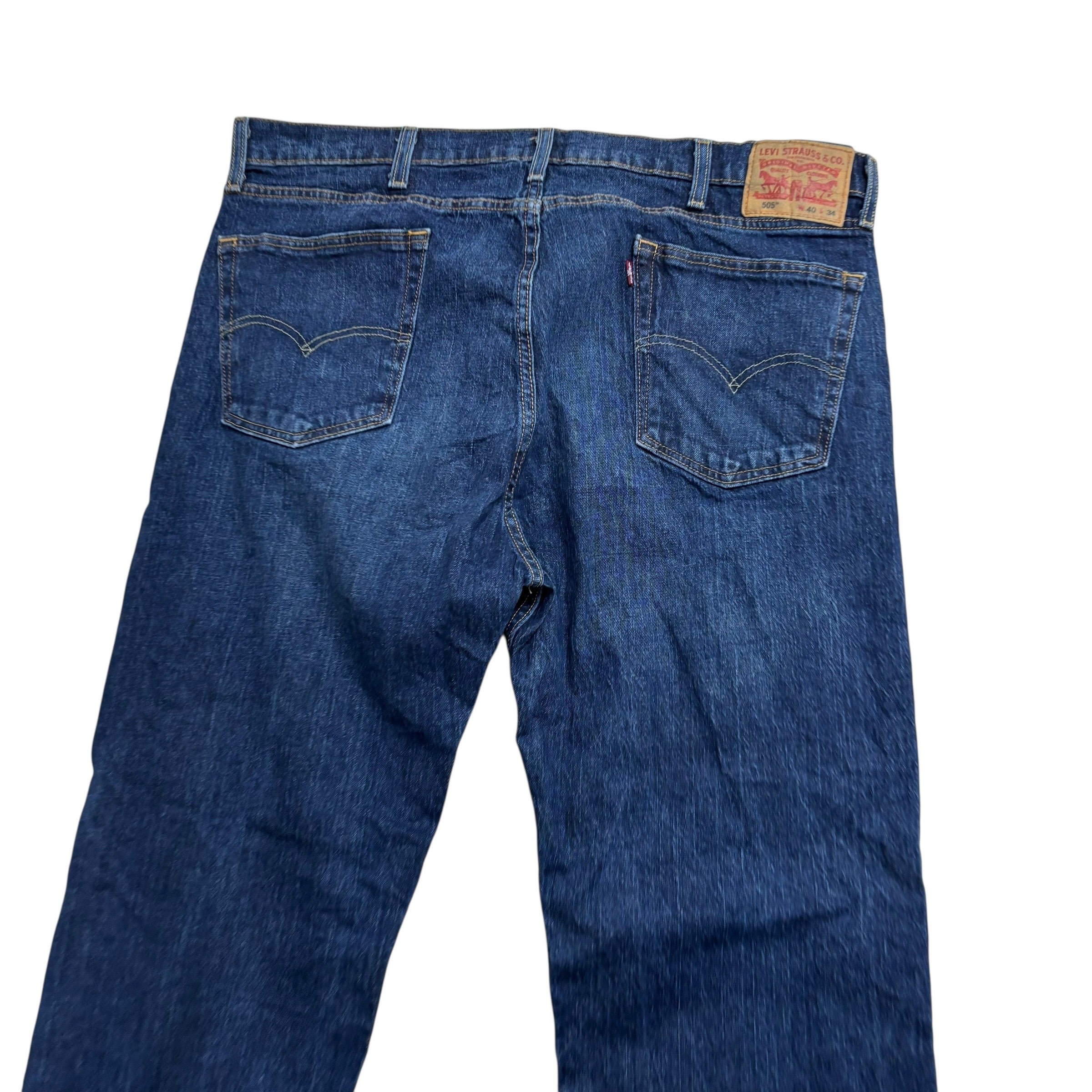 Levis 505 Jeans W40 L34 Mens Dark Blue Regular Straight Fit Stretch Denim (E)