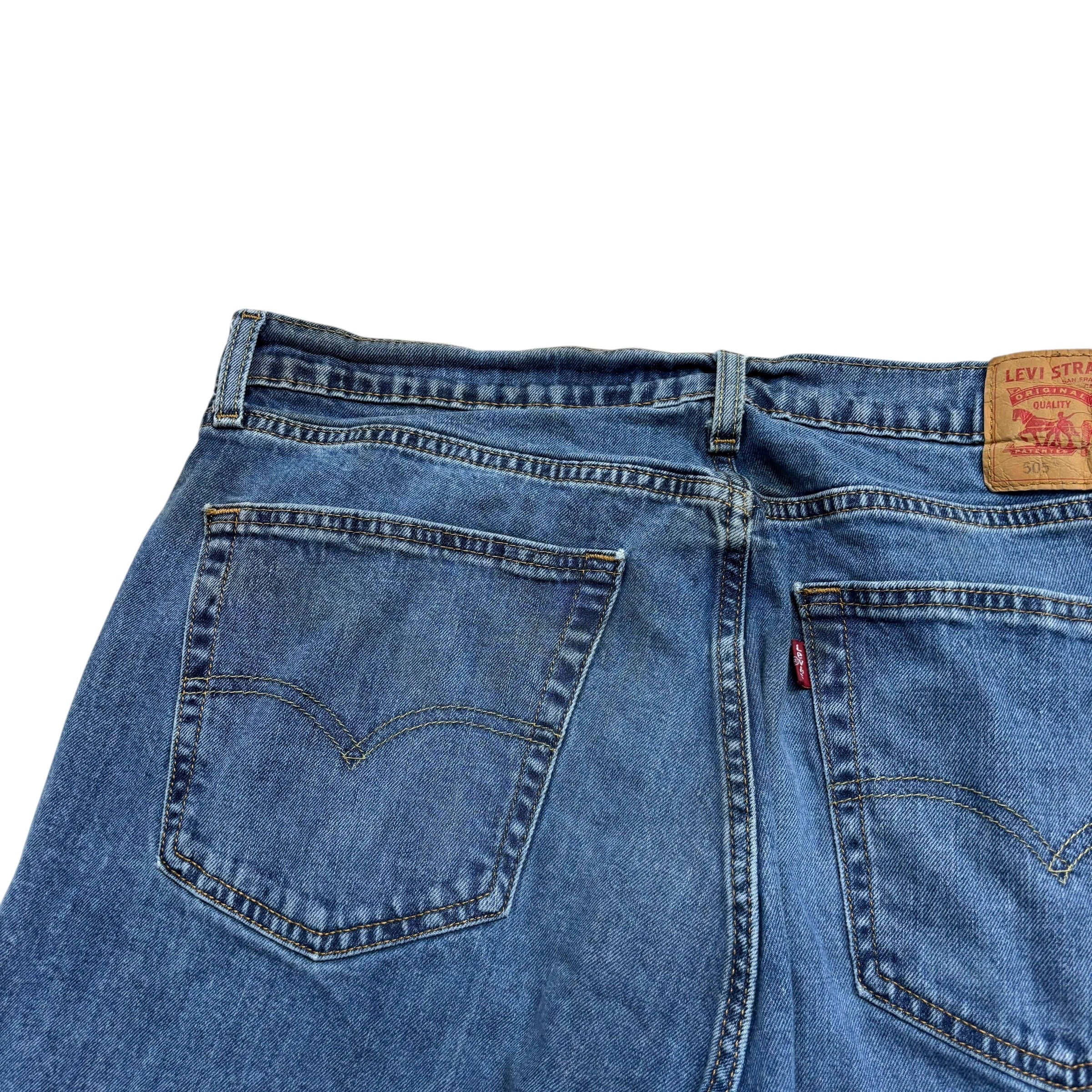 Levis 505 Jeans W36 L32 Mens Mid Blue Regular Straight Fit Stretch Denim (F)