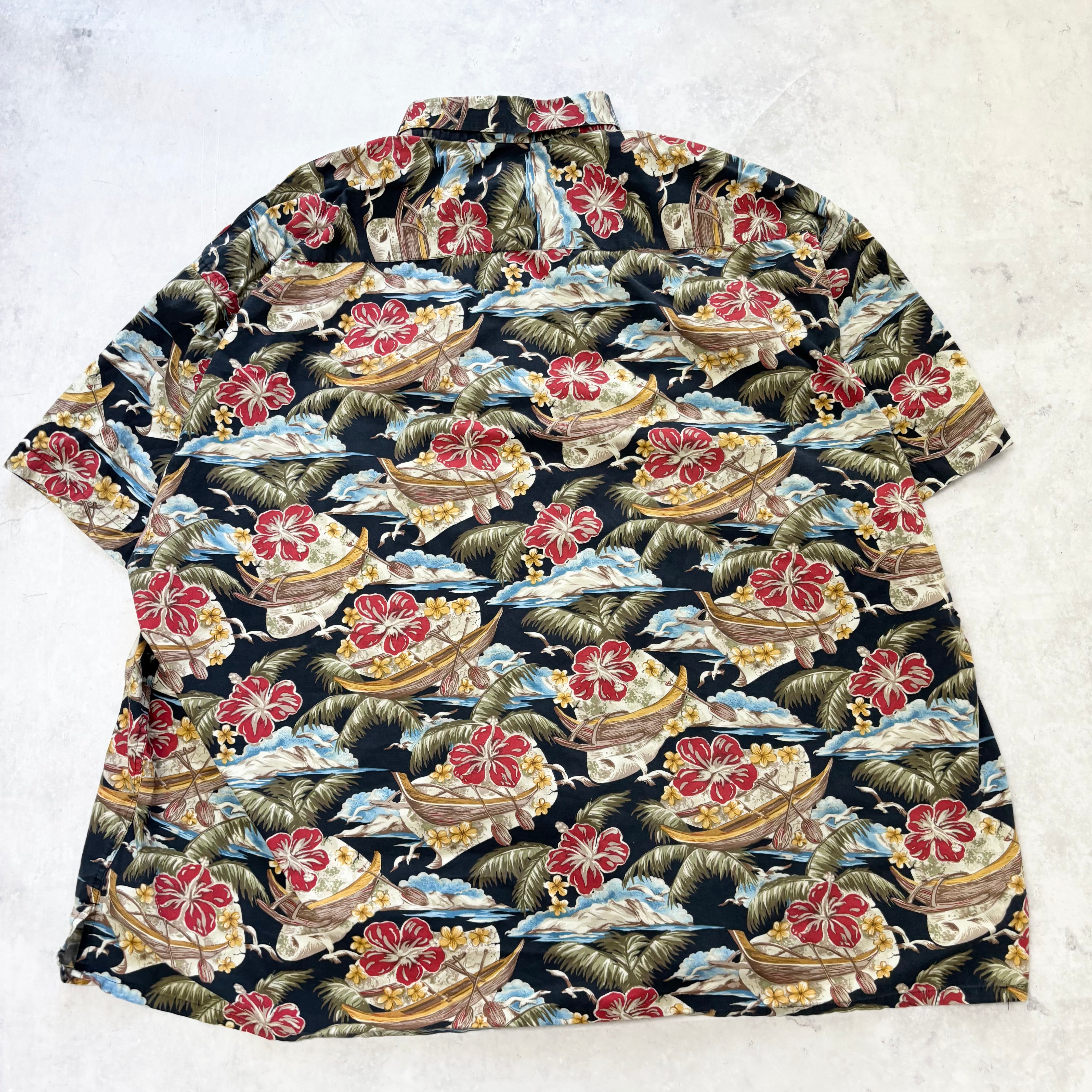 Vintage Hawaiian Shirt Mens 3XL Black Multi Floral Aloha Short Sleeve Cotton (E)
