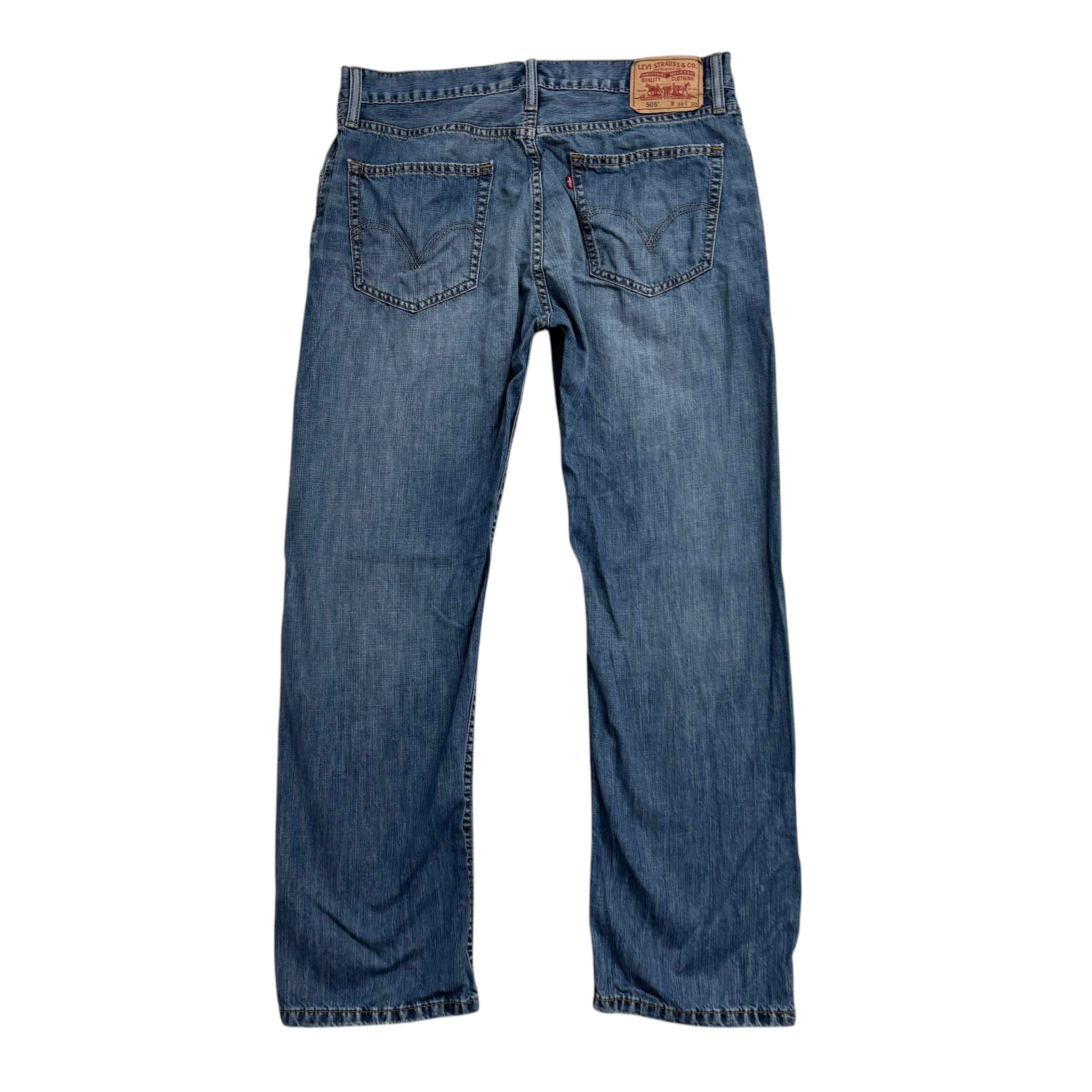 Levis 505 Jeans W34 L30 Mens Mid Blue Regular Straight Fit Vintage Denim (E)