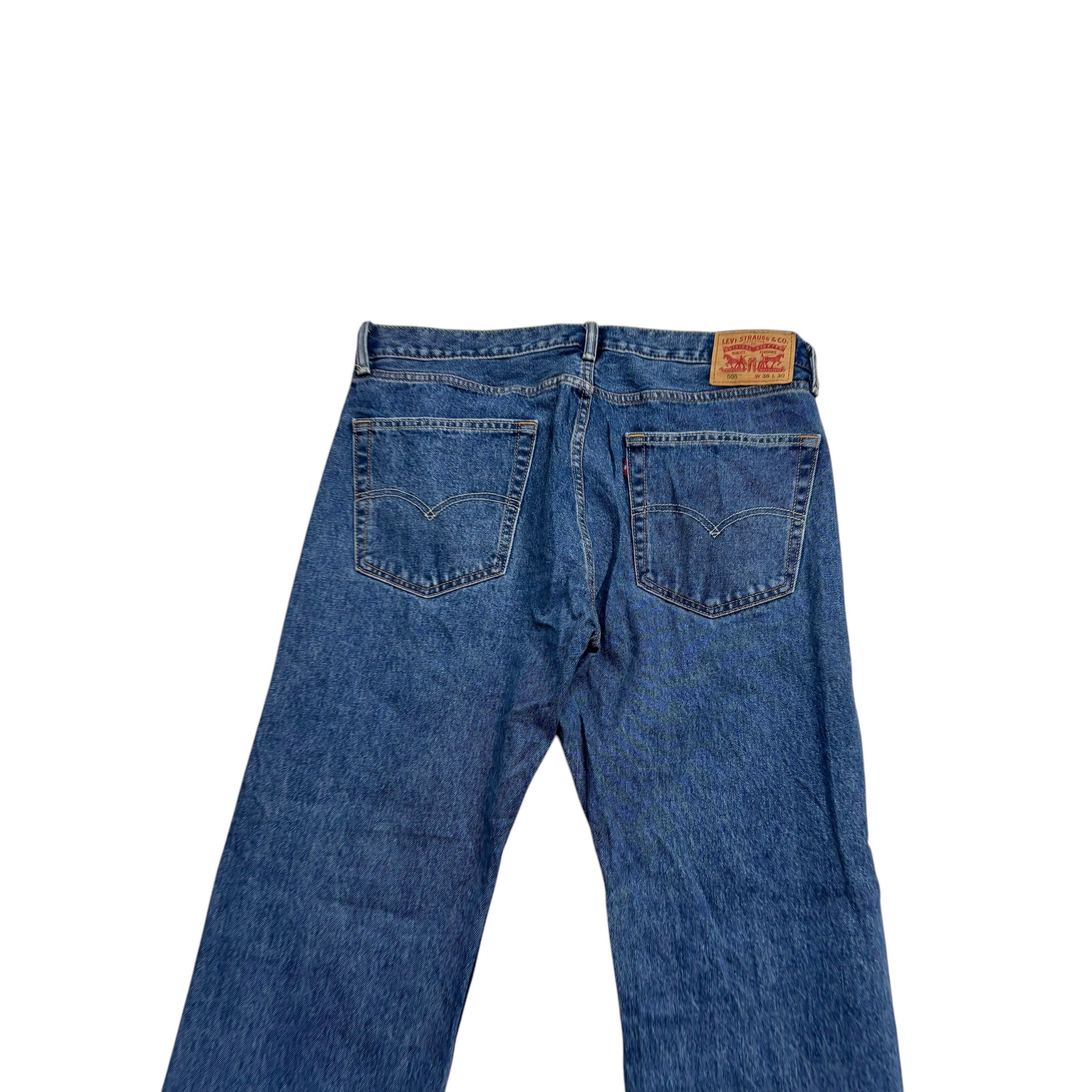 Levis 505 Jeans W36 L30 Mens Mid Blue Regular Straight Fit Denim (E)