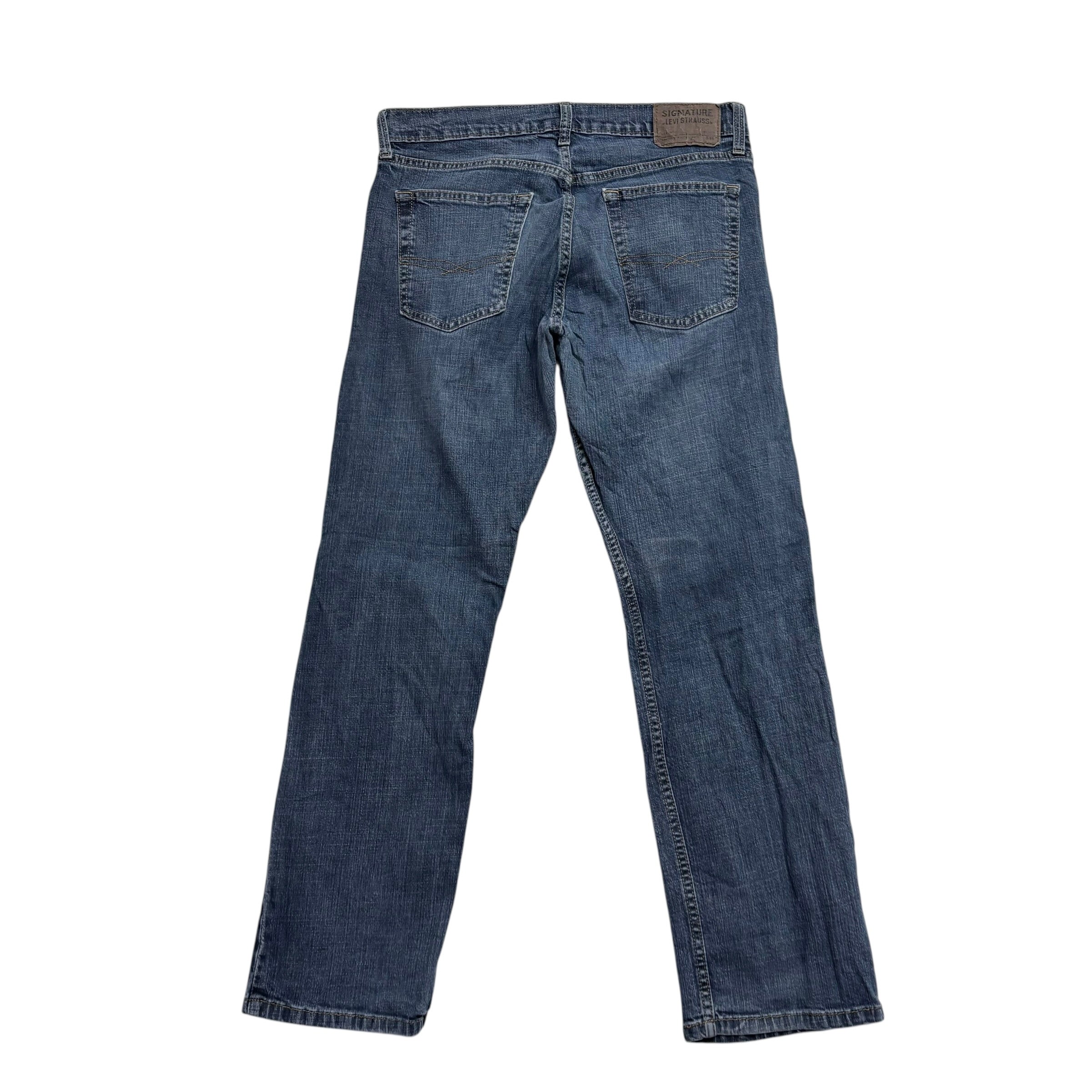 Levis Signature Jeans W32 L30 Mens Mid Blue Regular Straight Fit Stretch Denim