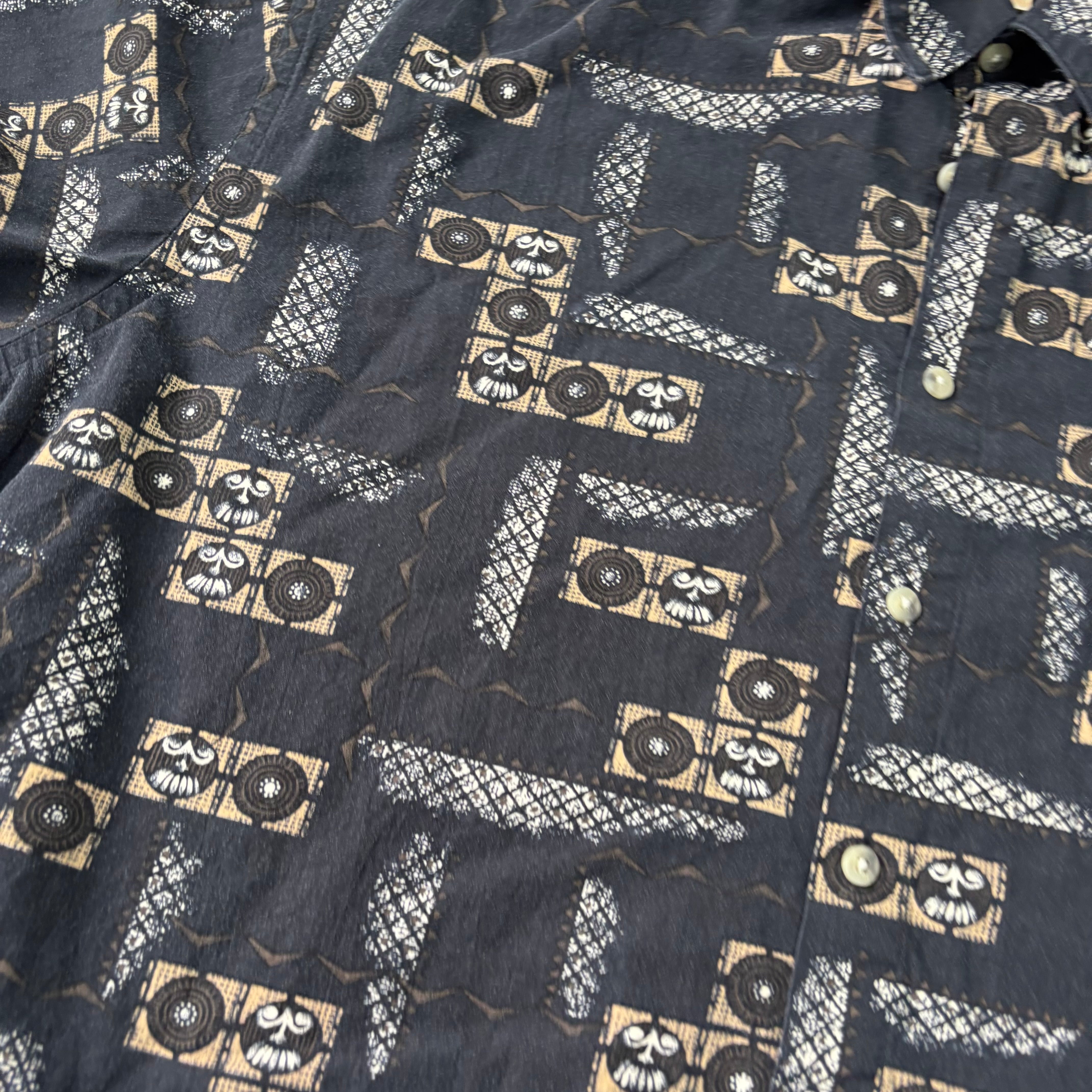 Vintage Hawaiian Shirt Mens XXL Black Floral Short Sleeve Campia Cotton (E)