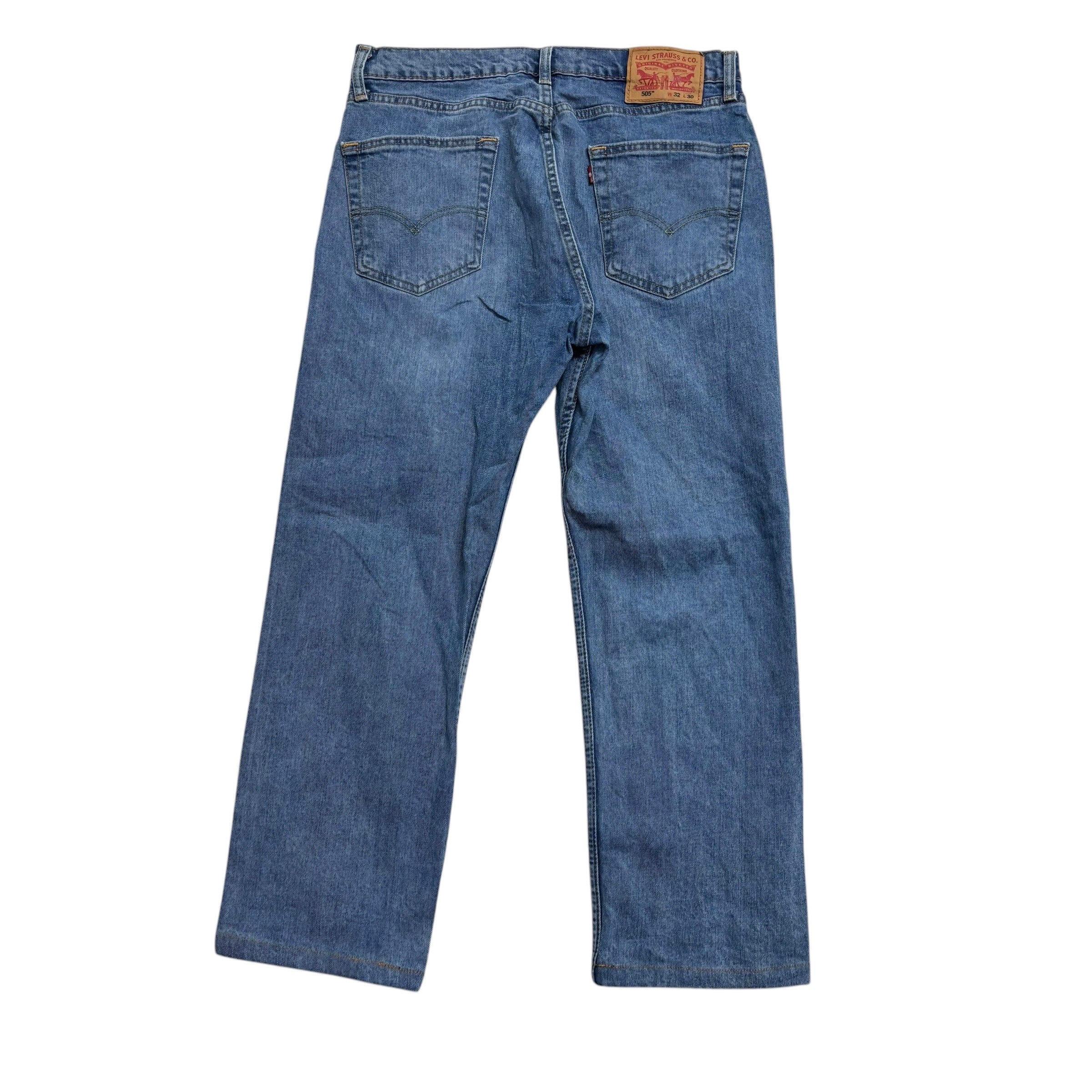Levis 505 Jeans W32 L25 Mens Mid Blue Regular Straight Fit Stretch Denim (E)