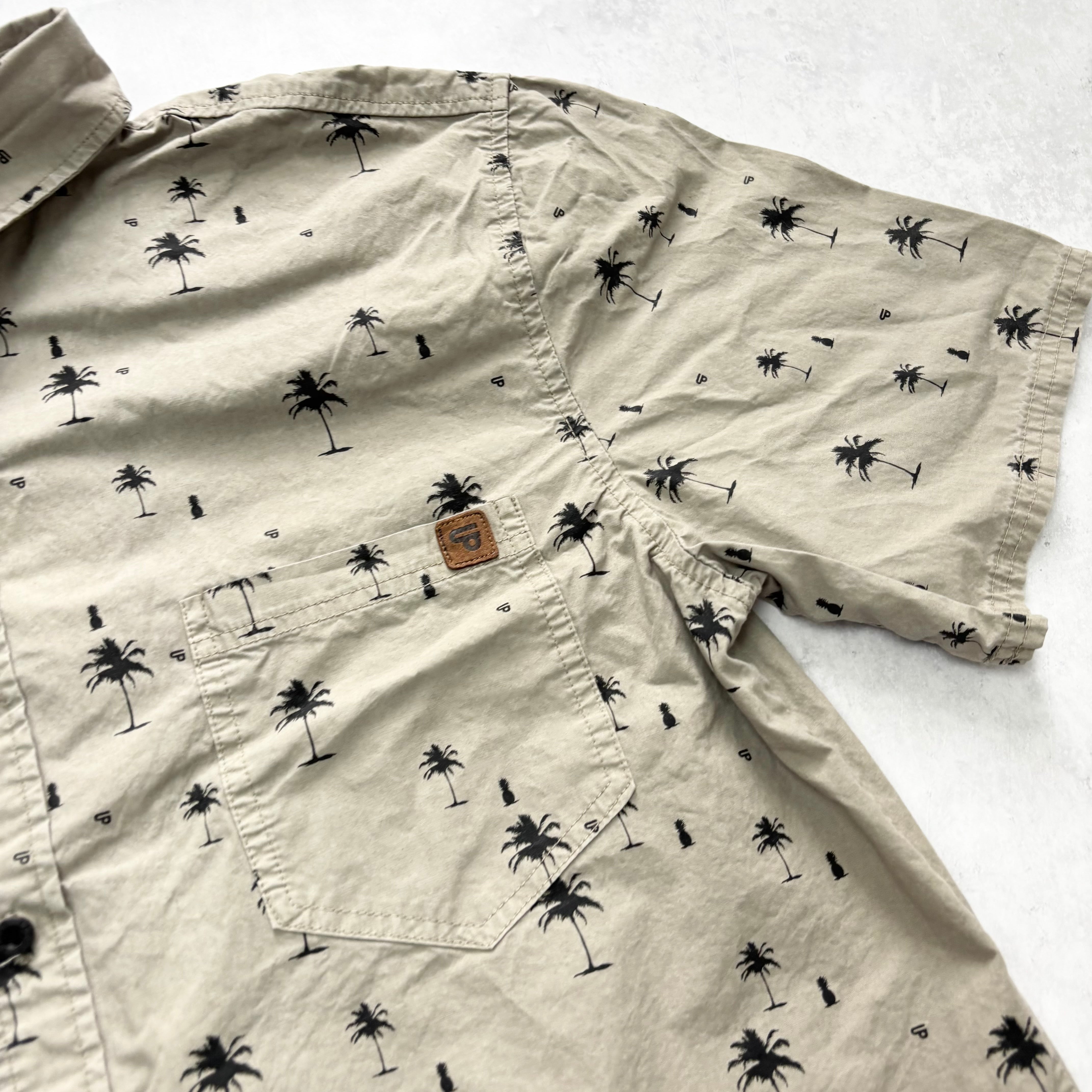 Hawaiian Shirt Mens Large Grey Floral Aloha Short Sleeve Cotton (E)