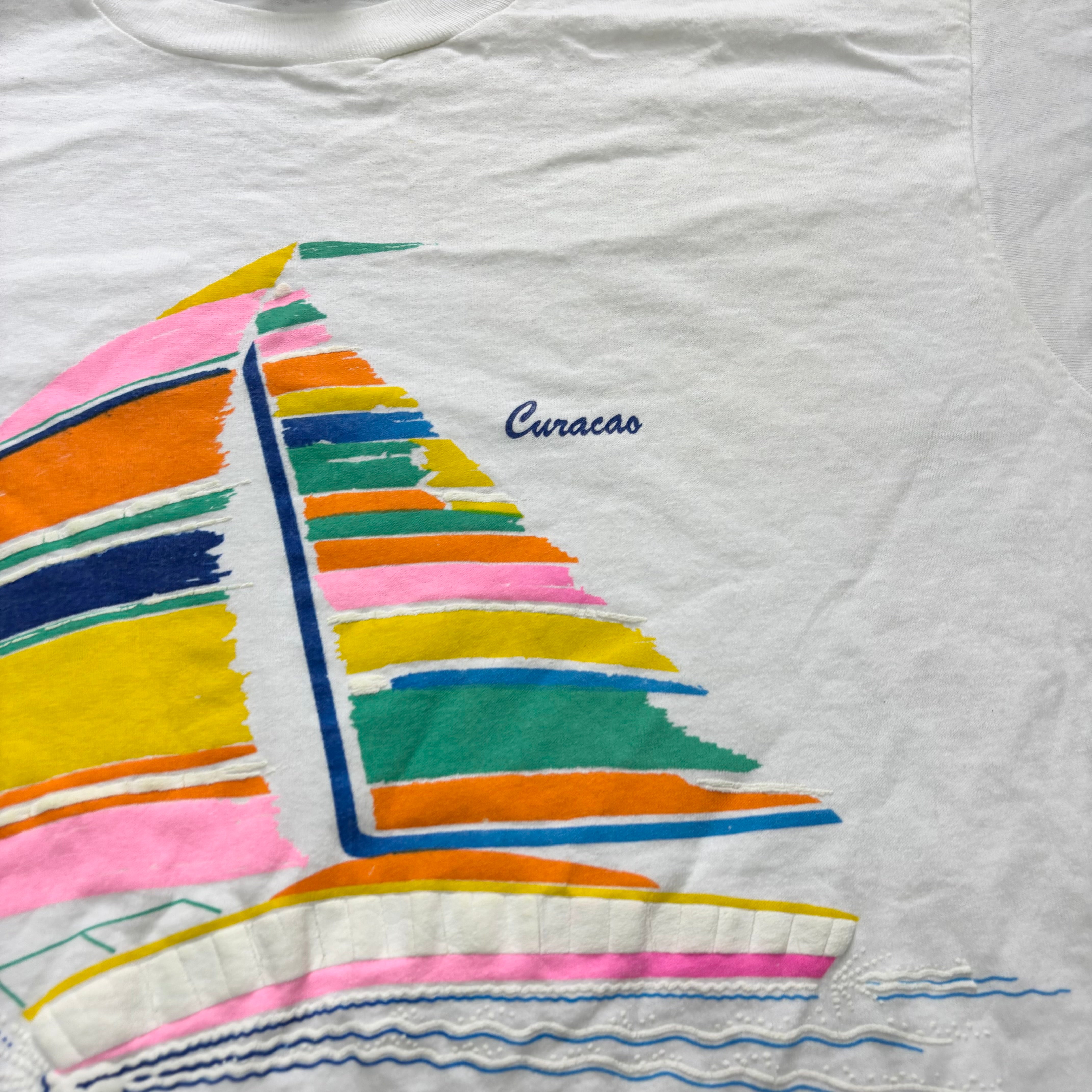 Vintage T Shirt Mens Large White Single Stitch Graphic Print 90s USA Tourist