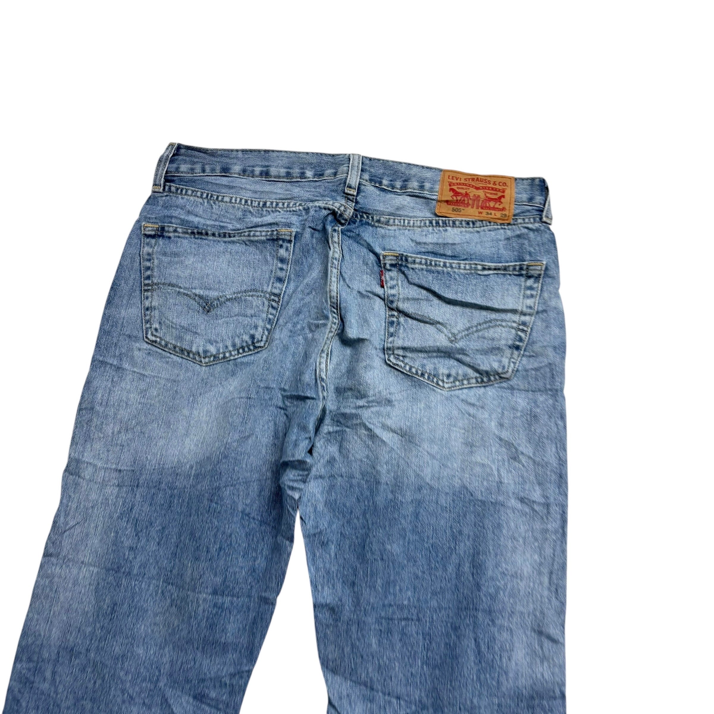 Levis 505 Jeans W34 L29 Mens Light Blue Regular Straight Fit Denim (E)