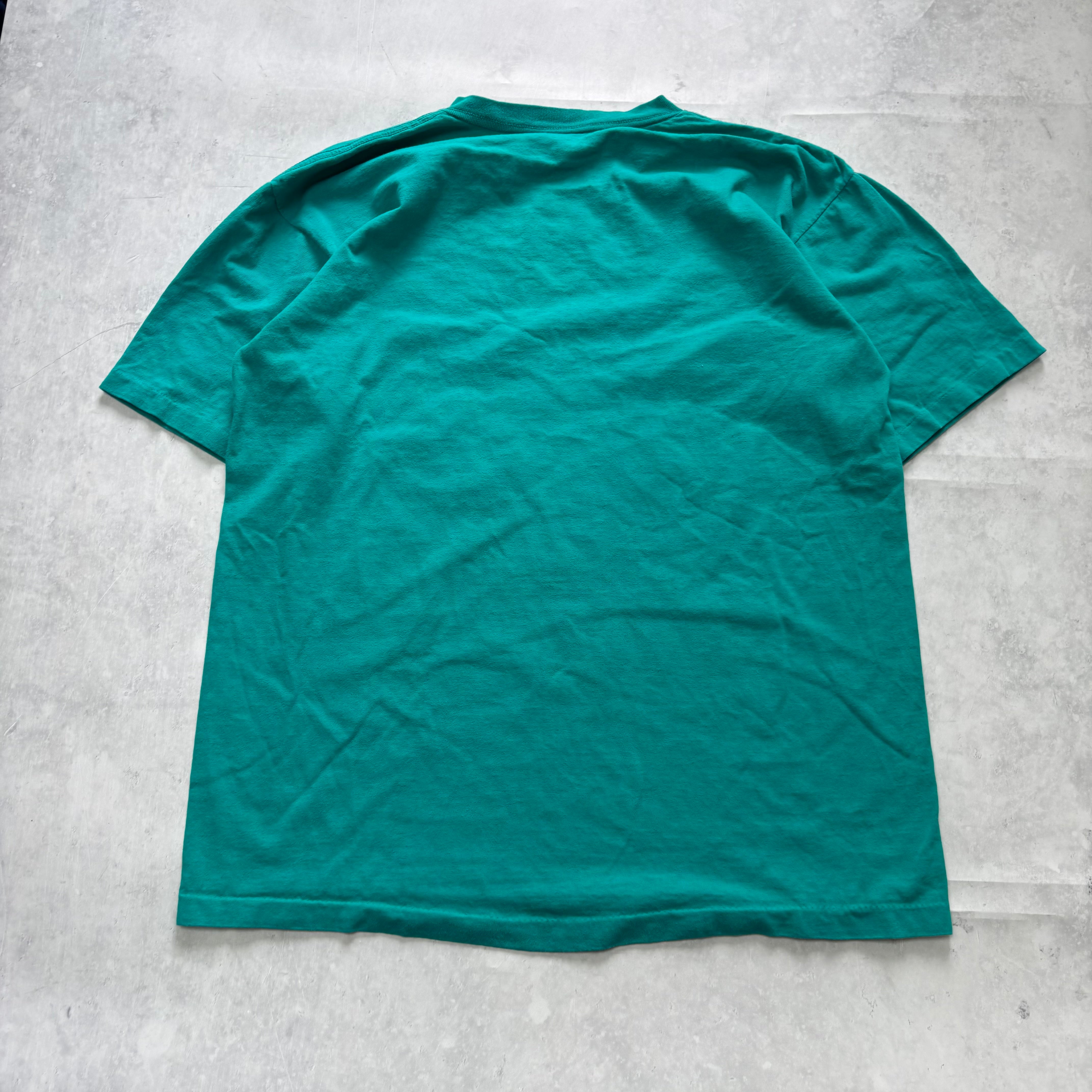 Vintage T Shirt Mens Large Teal Green Single Stitch Graphic Print 90s USA (E)