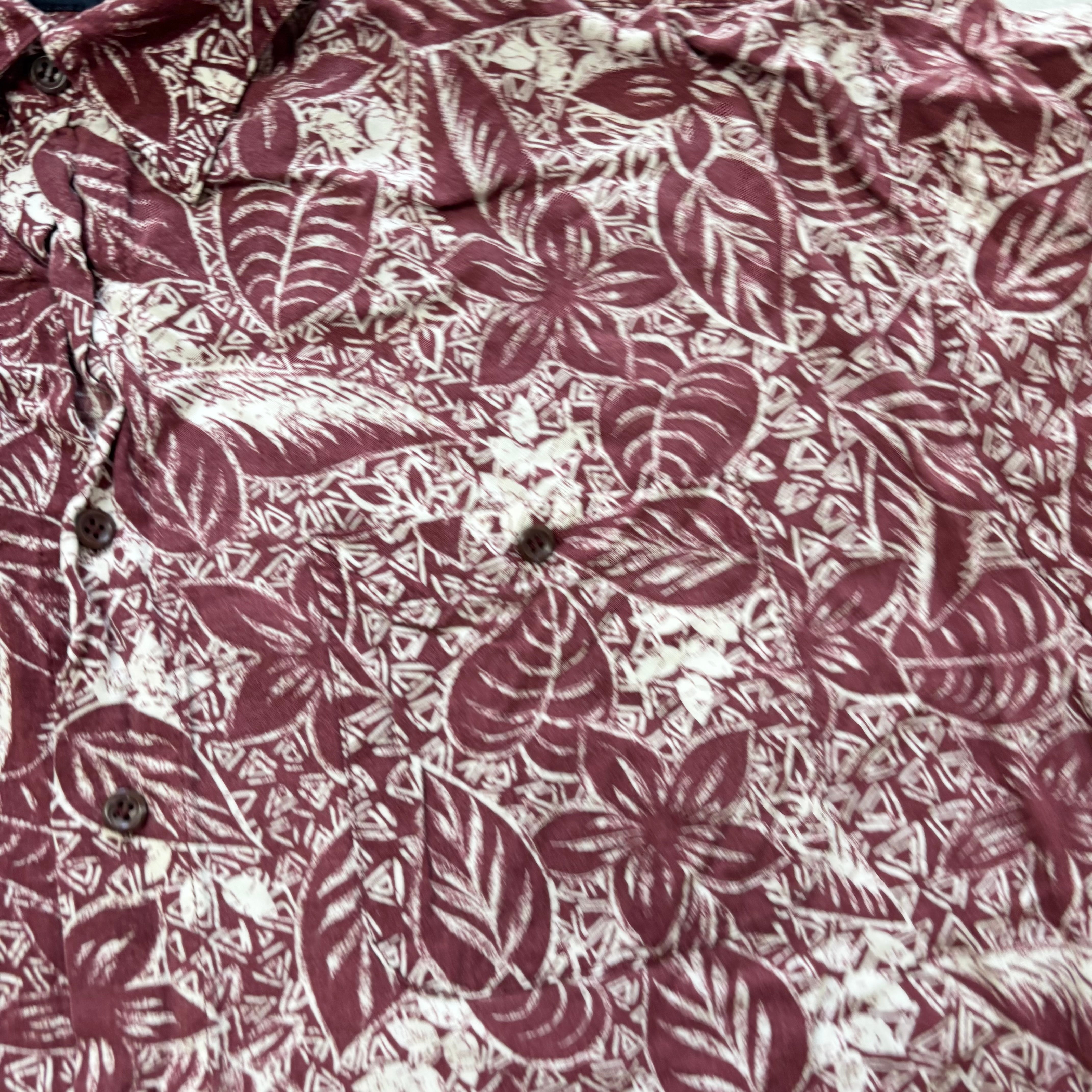 Vintage Hawaiian Shirt Mens Large Red Floral Aloha Short Sleeve Rayon (E)
