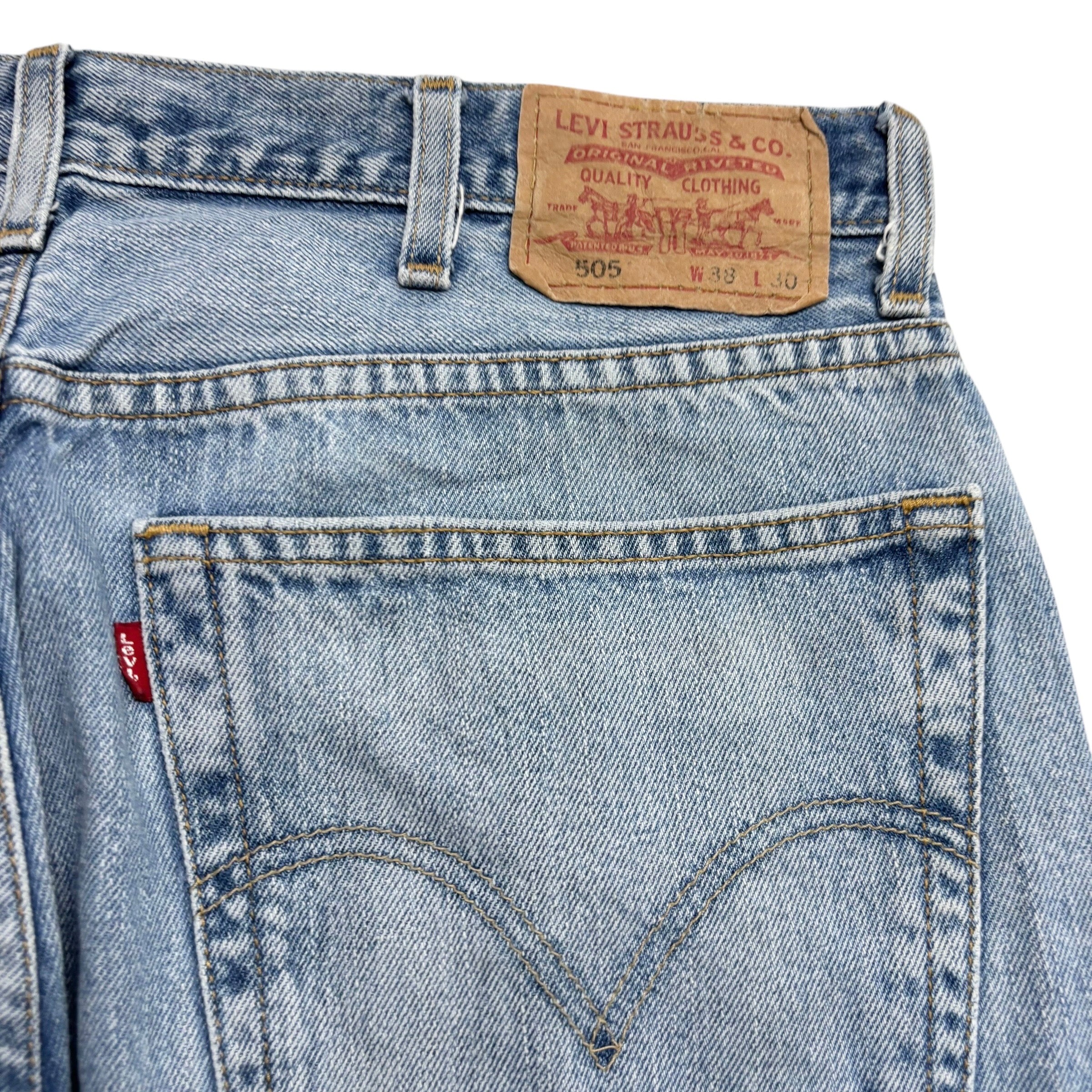 Levis 505 Jeans W36 L30 Mens Light Blue Regular Straight Fit Vintage Denim (F)