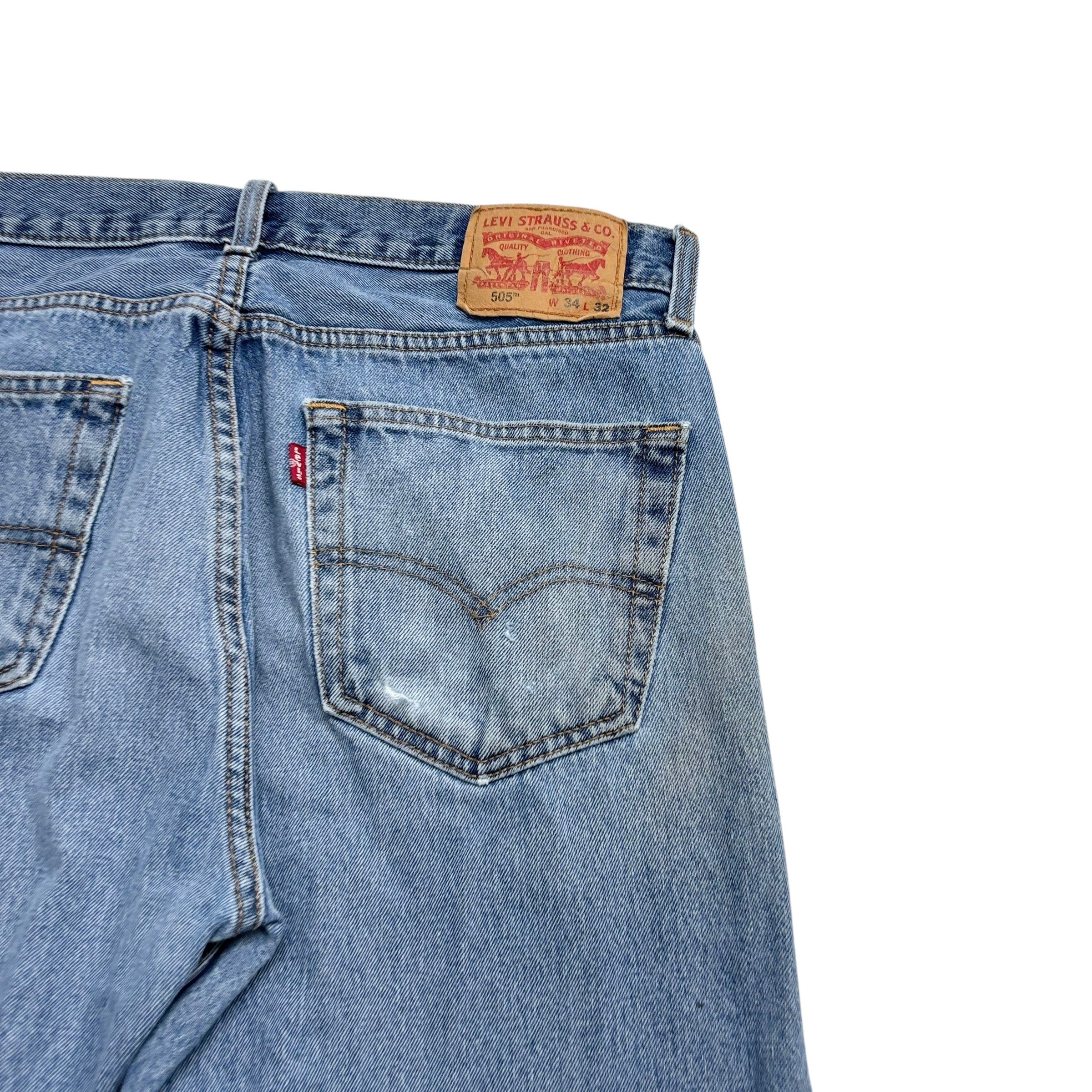 Levis 505 Jeans W34 L32 Mens Light Blue Regular Straight Fit Denim (F)