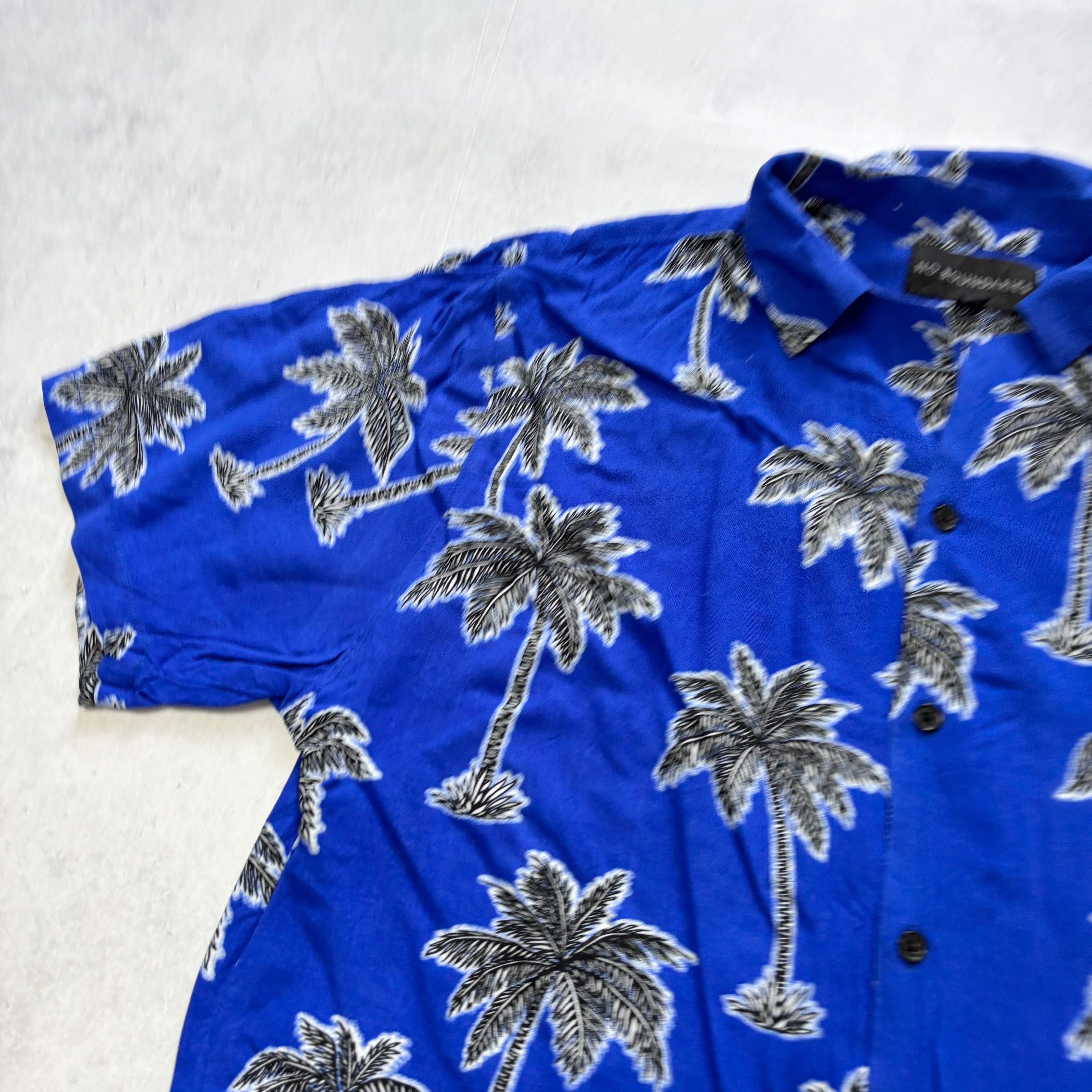 Hawaiian Shirt Mens Medium Blue Floral Aloha Short Sleeve Rayon (E)