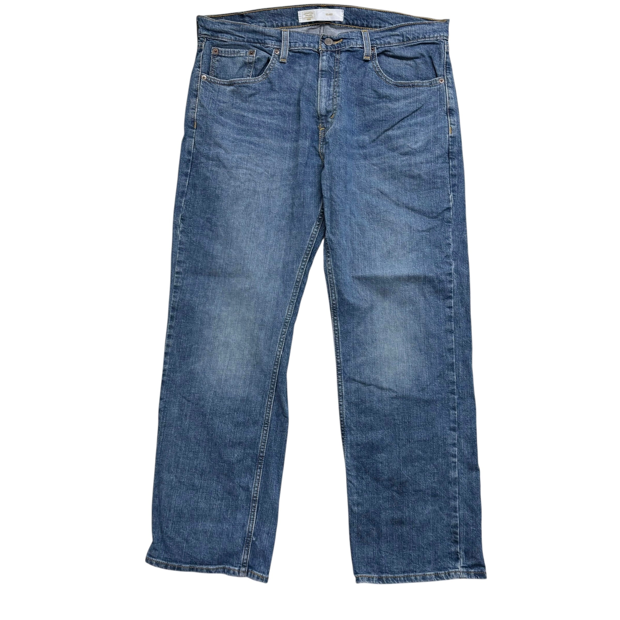 Levis Signature Jeans W36 L30 Mens Mid Blue Relaxed Straight Stretch Denim (E)