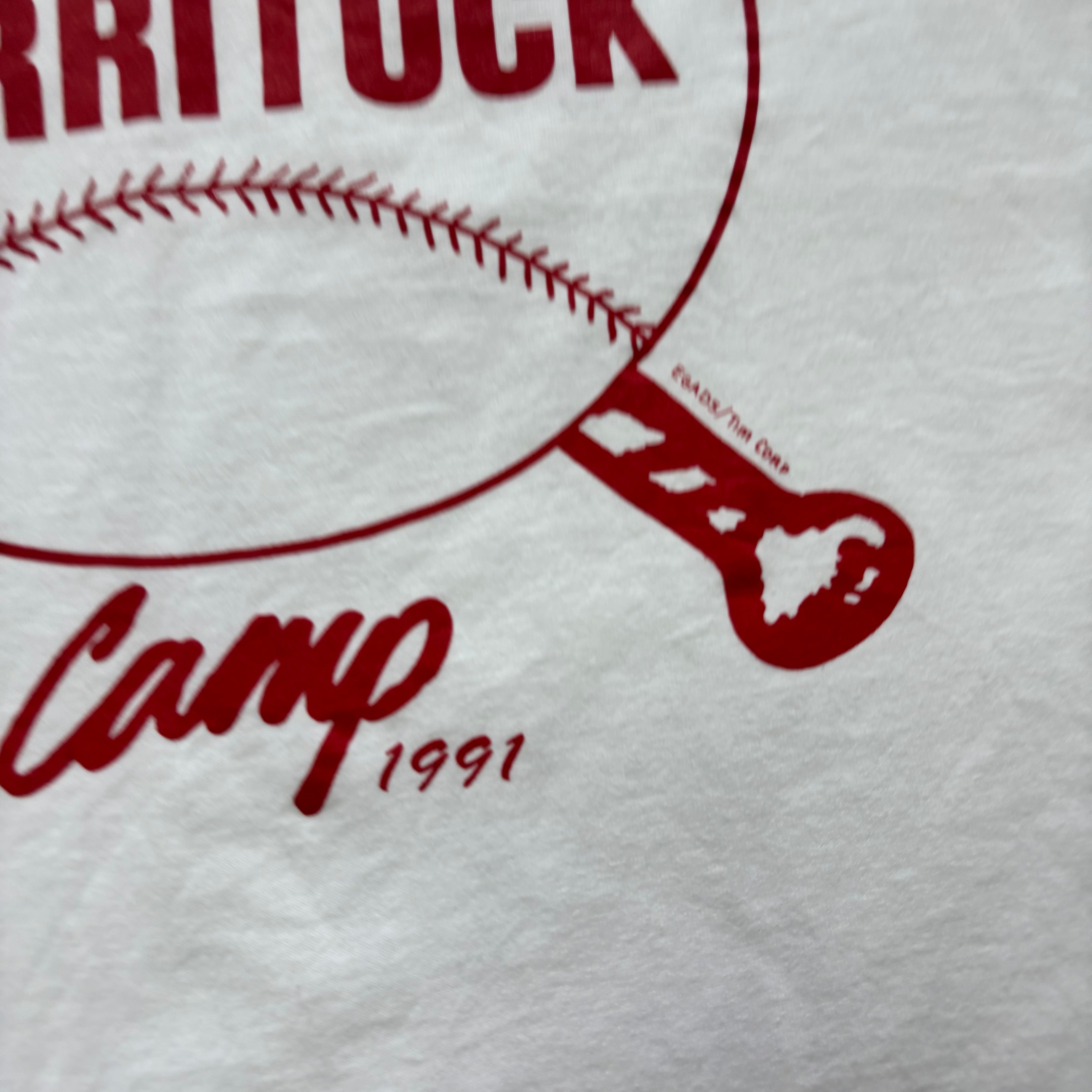 Vintage T Shirt Mens Large White Single Stitch Graphic Print 90s Baseball (E)