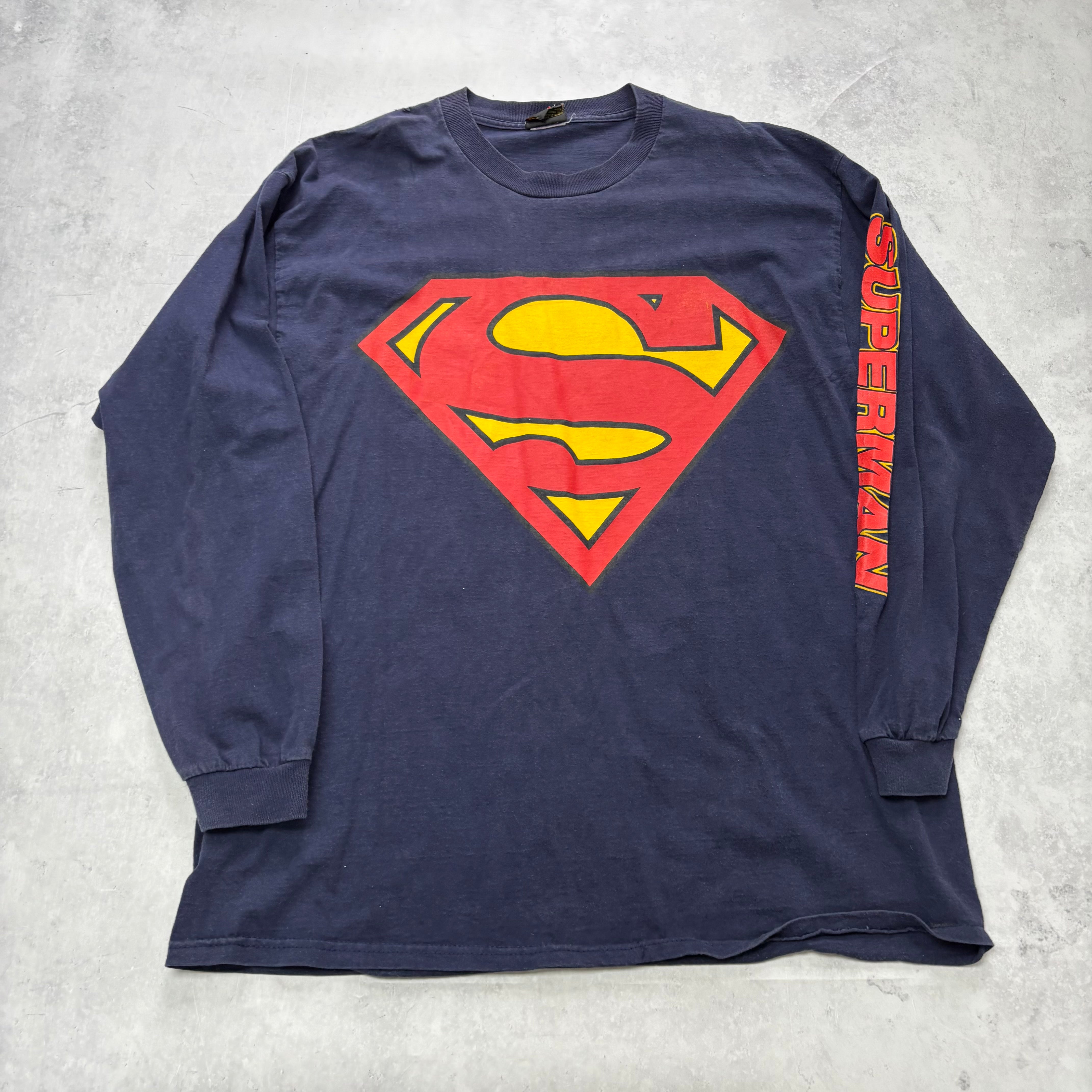 Vintage T Shirt Mens XL Navy Blue Graphic Print 00s Superman DC Comics (F)