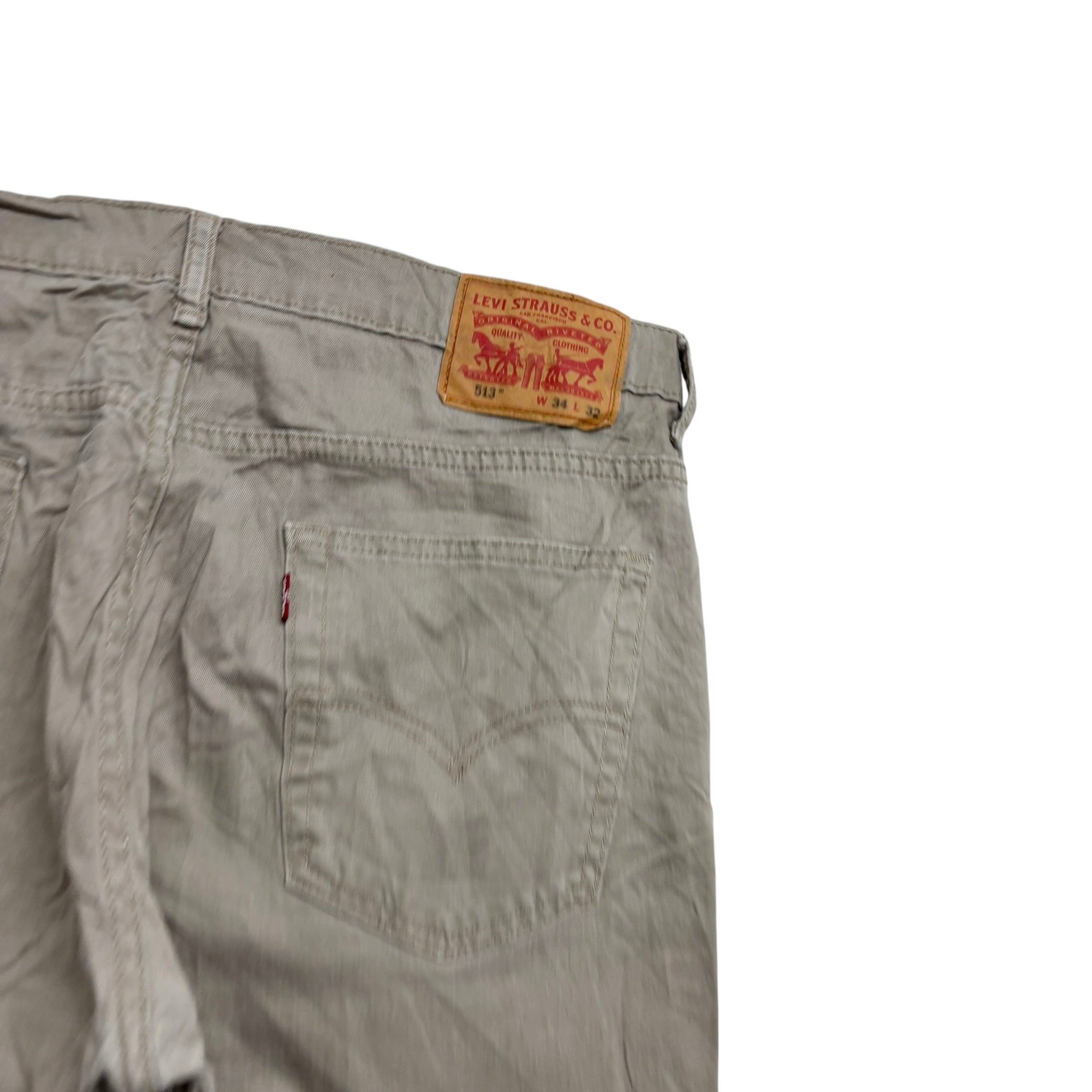 Levis 513 Jeans W34 L32 Mens Beige Regular Straight Fit Stretch Denim