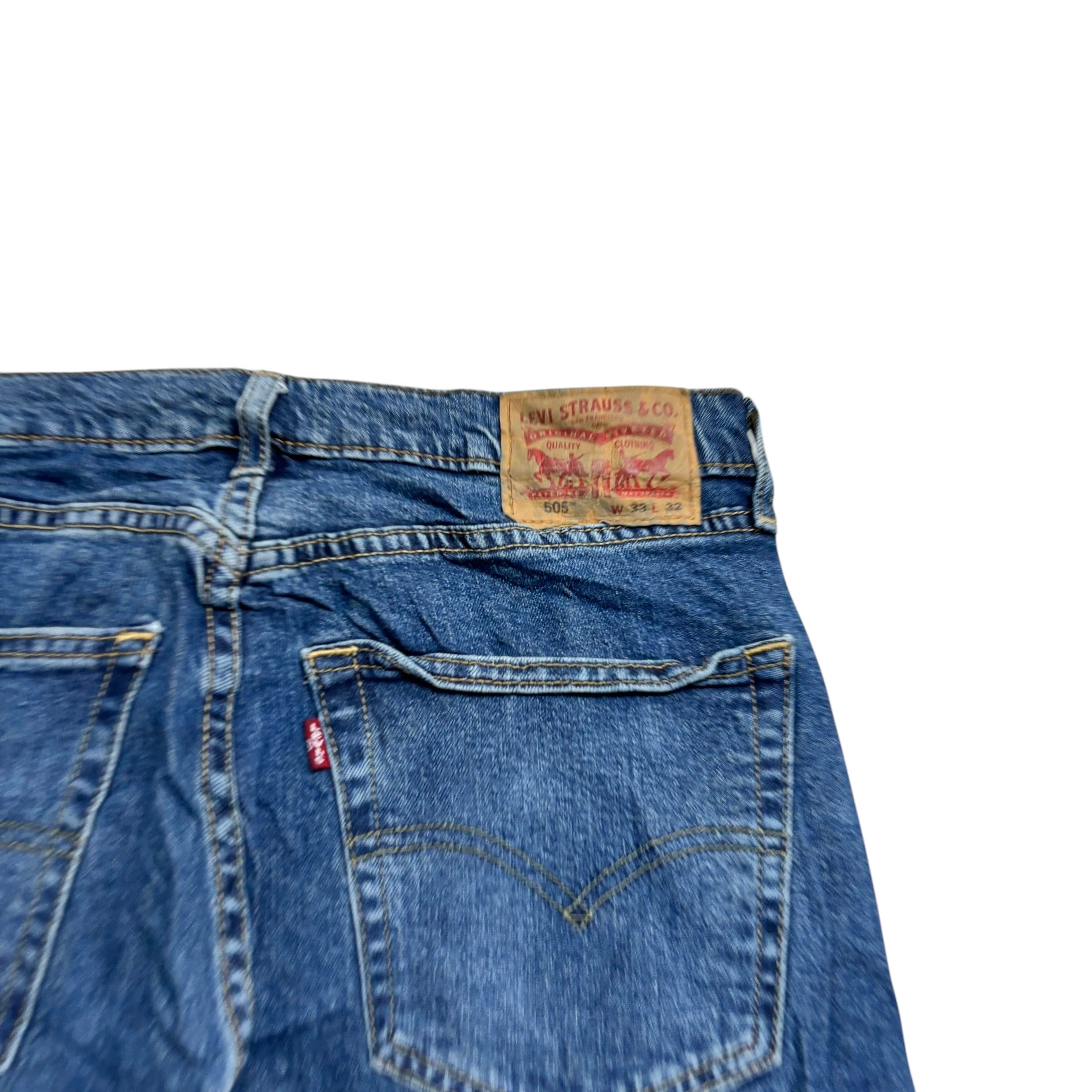 Levis 505 Jeans W33 L32 Mens Mid Blue Regular Straight Fit Stretch Denim (E)